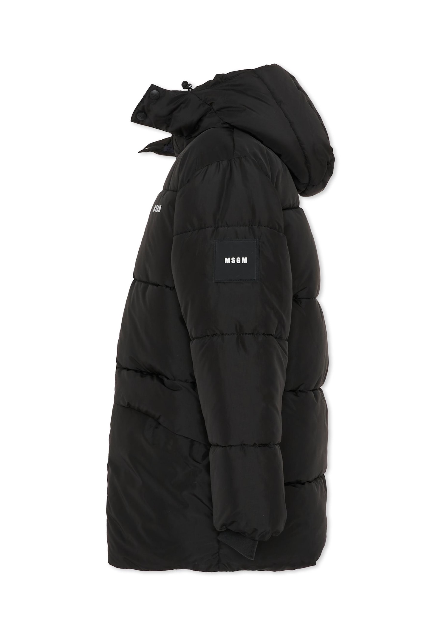 Msgm Black Down Jacket For Kids With Logo In Black
