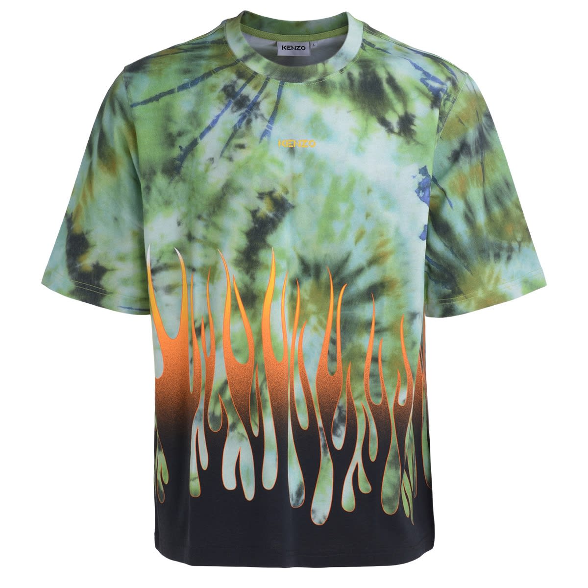 Kenzo Green T-shirt With Flames Print