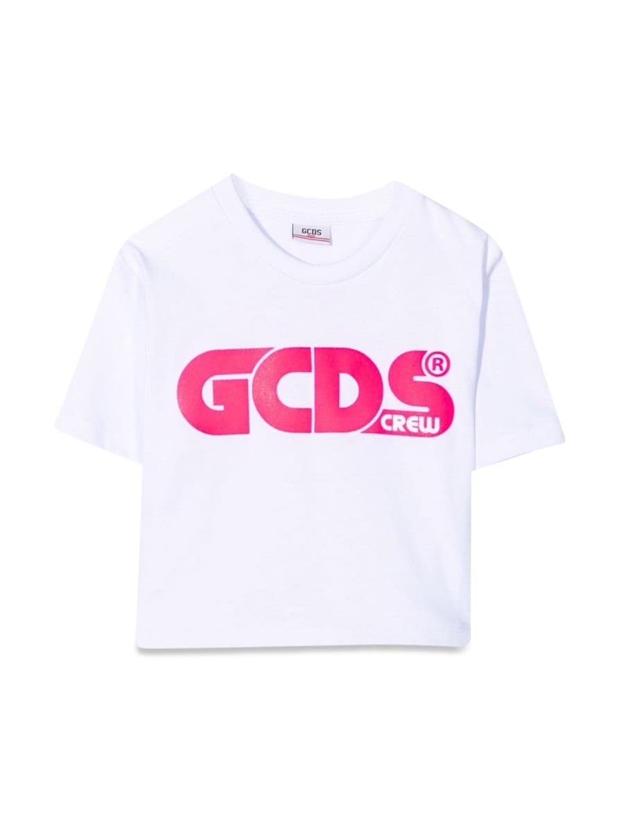 Shop Gcds Cropped Jersey T-shirt Girl In White