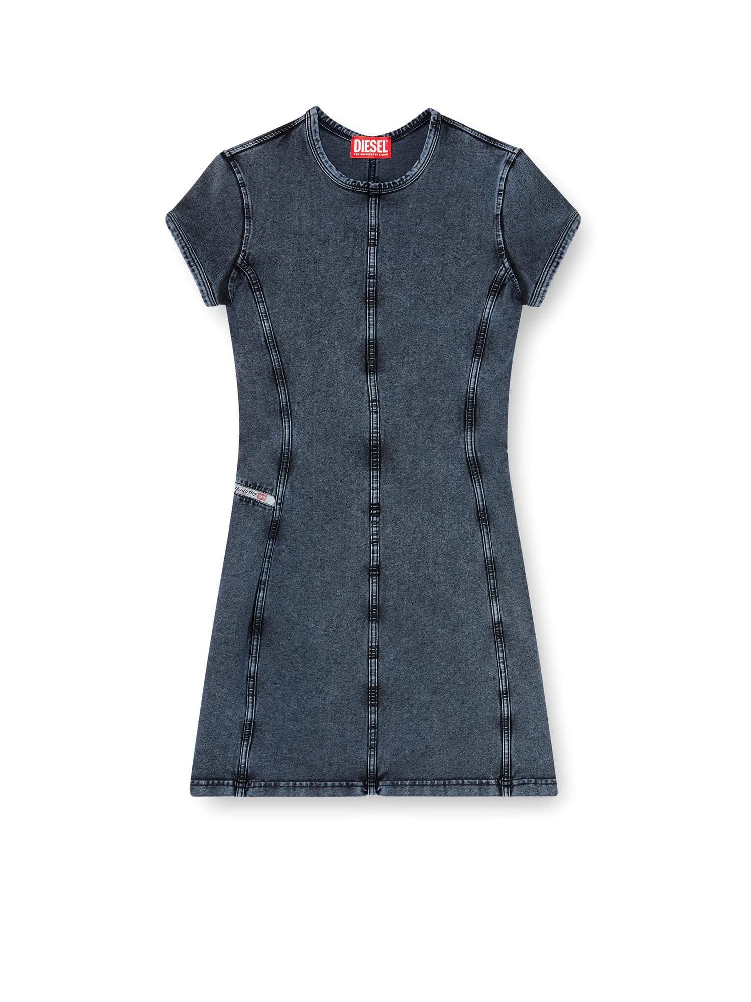 Diesel Knee Length Denim Dress With Contrast Stitching In Gray