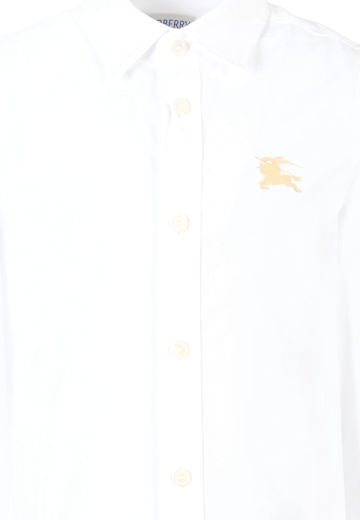 Burberry White Shirt For Boy With Beige Logo In White