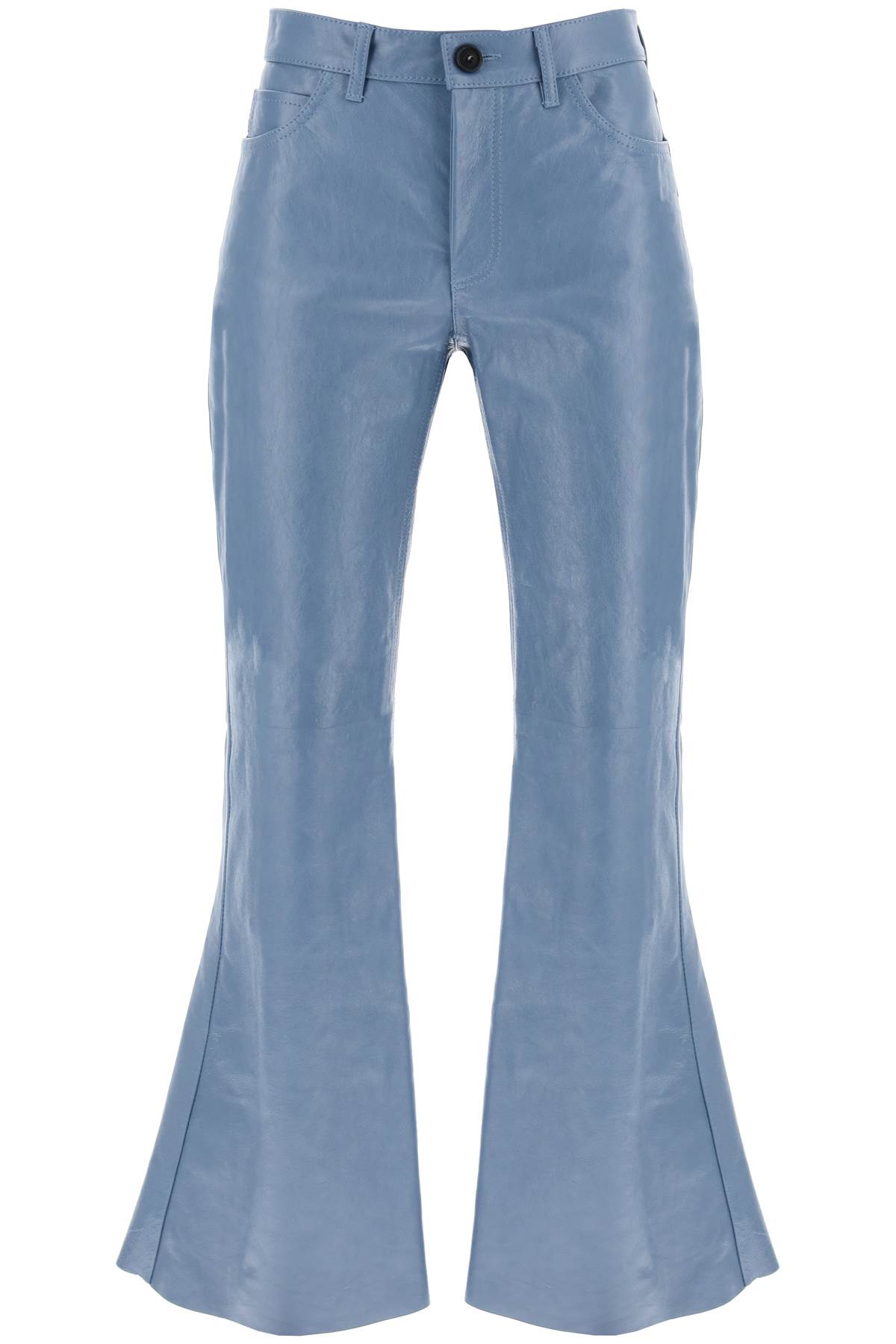 Shop Marni Flared Leather Pants For Women In Opal (light Blue)