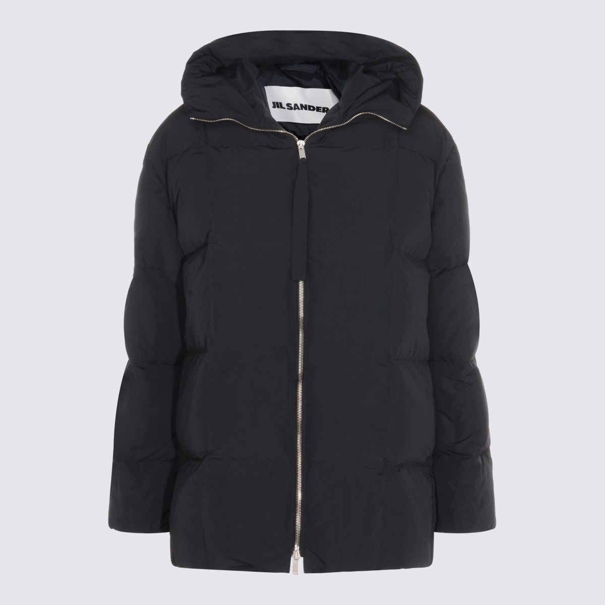 Jil Sander Hooded Long Padded Quilted Jacket In Black