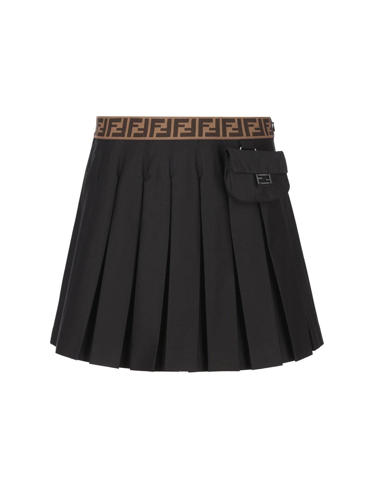 Fendi Logo Waistband Pleated Skirt