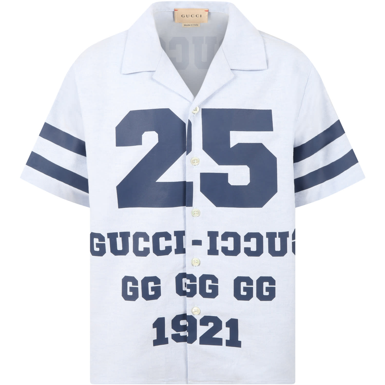 Gucci Light-blue Shirt For Boy With Logos