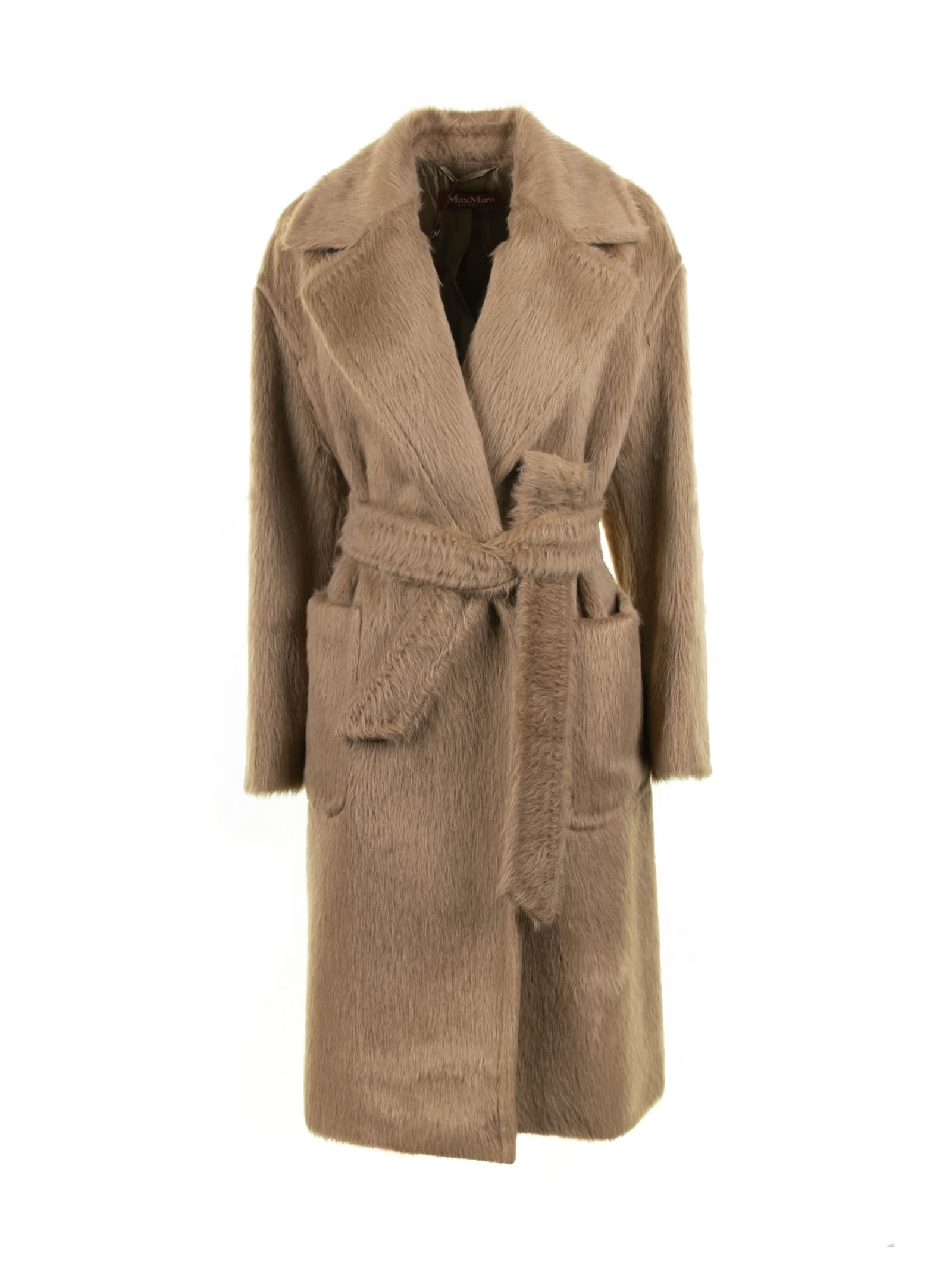 Long Coat In Alpaca And Wool Blend With Belt