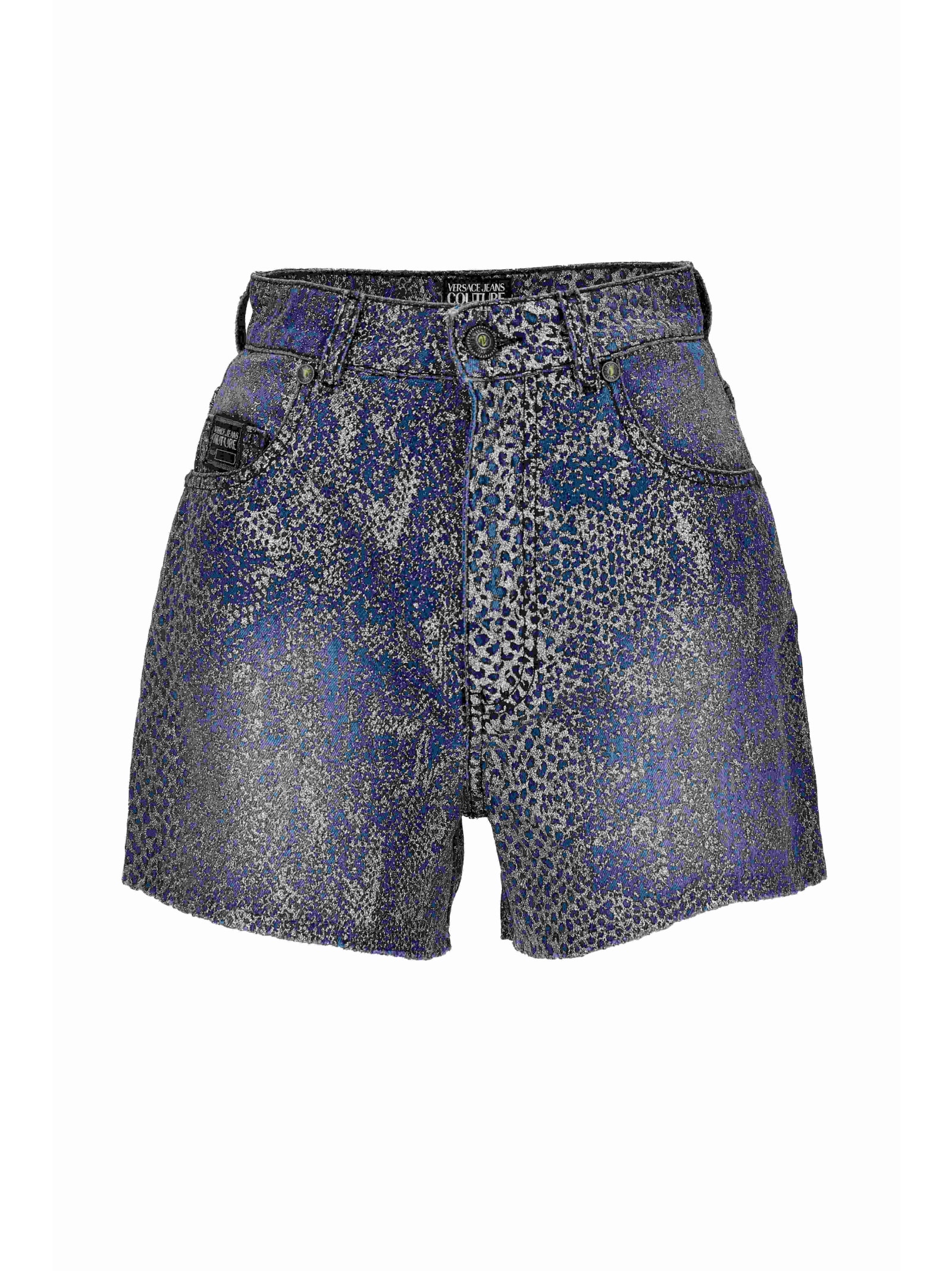Versace Jeans Couture Snakeskin-effect Denim Shorts In Blue