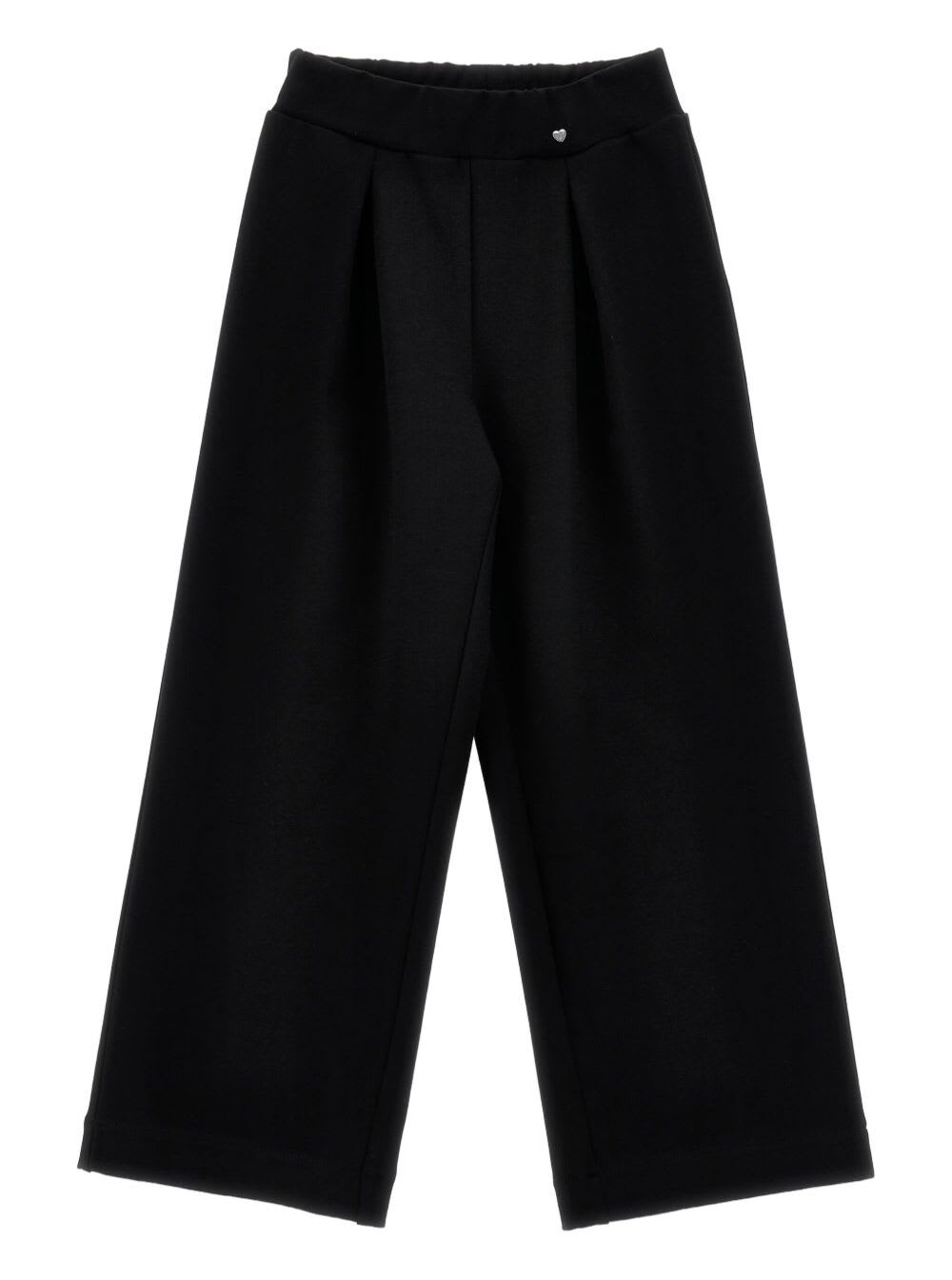 Monnalisa Pantaloni Con Vita Elasticizzata E Cuore Sul Fronte In Cotone Neri Bambina In Black