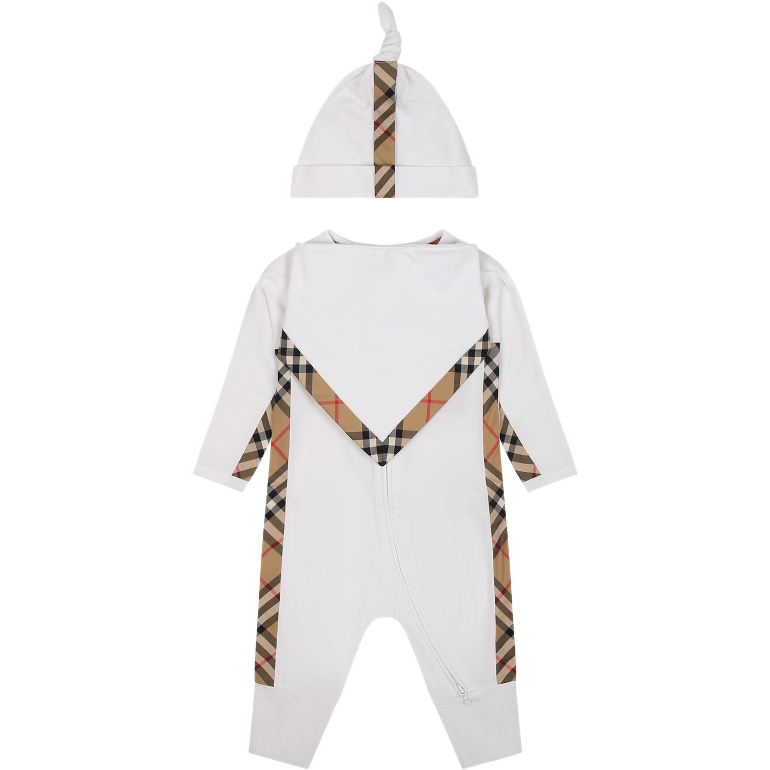 Shop Burberry White Set For Babykids With Logo