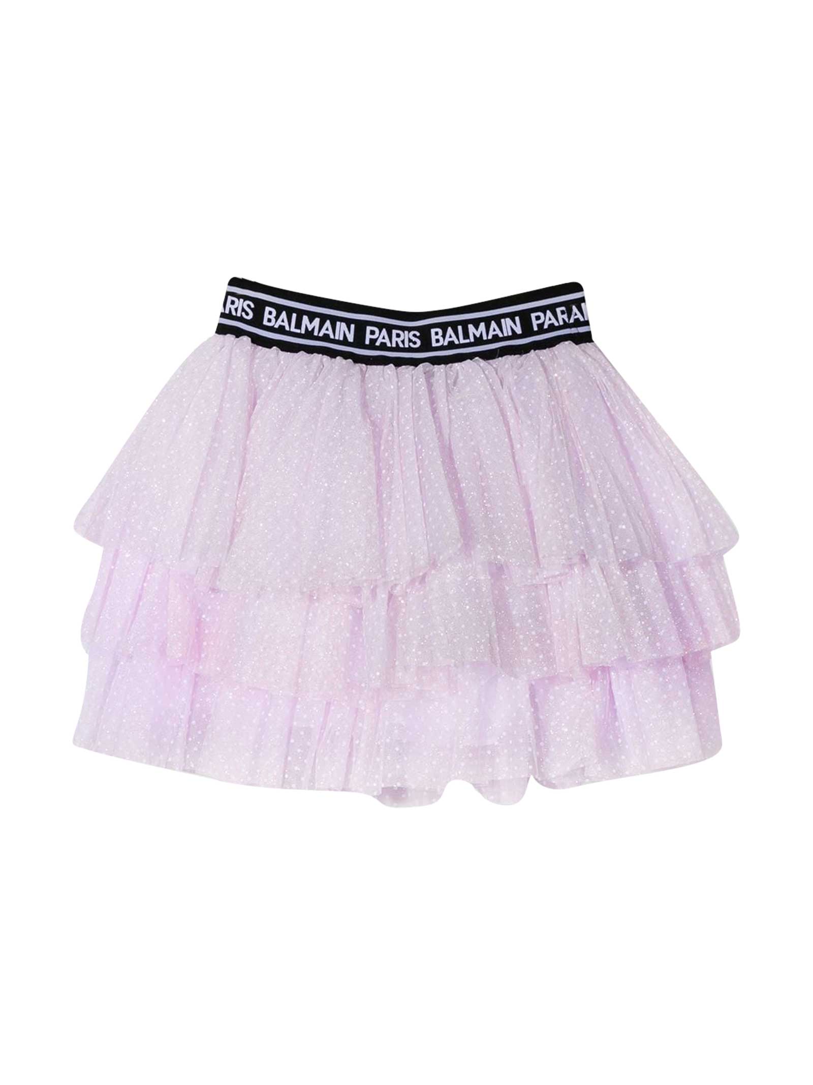 Balmain Teen Polka-dot Tulle Skirt In Rosa