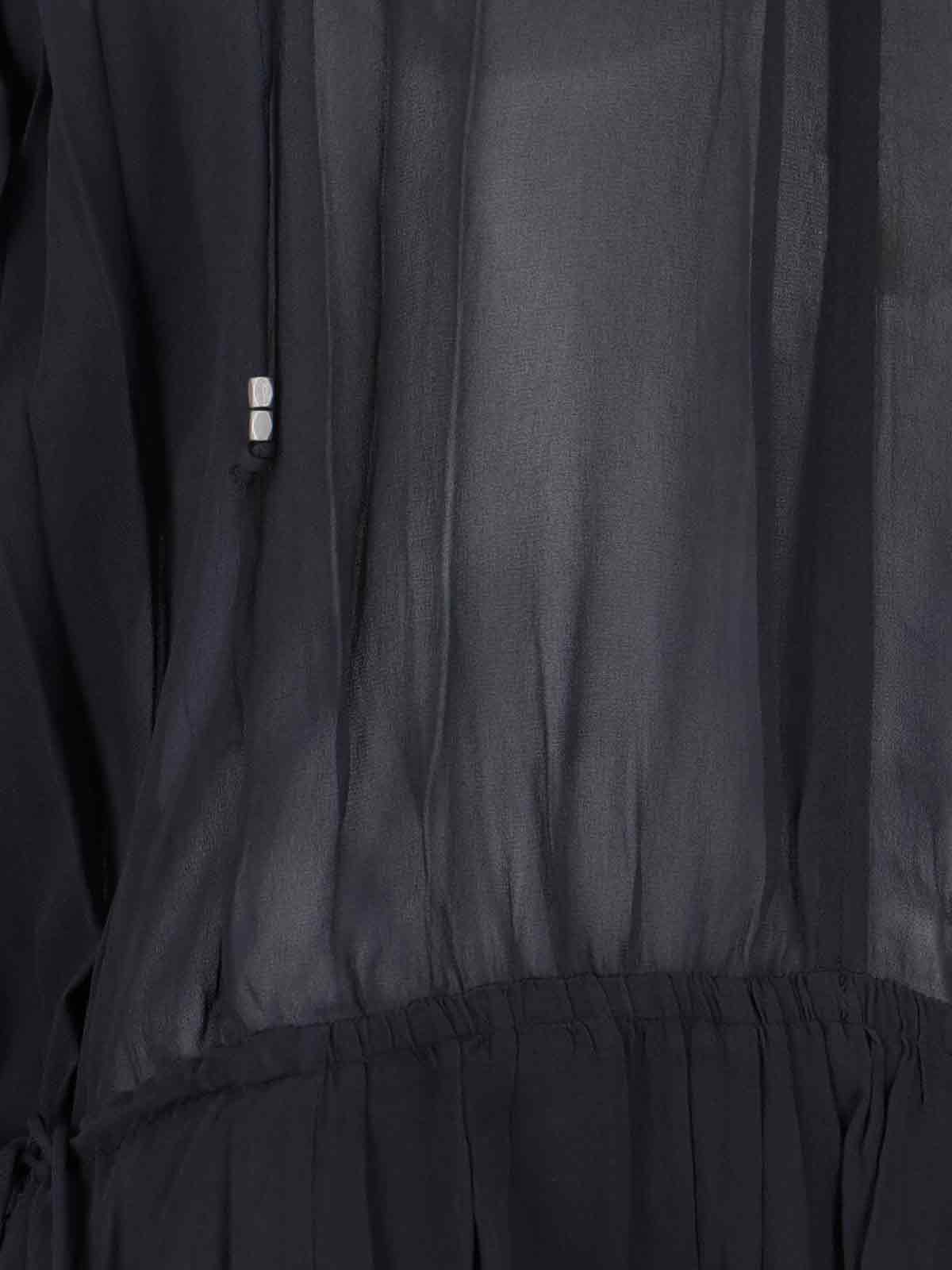 Isabel Marant Étoile Black Semi-transparent Midi Dress With Drawstring Waist In Blue