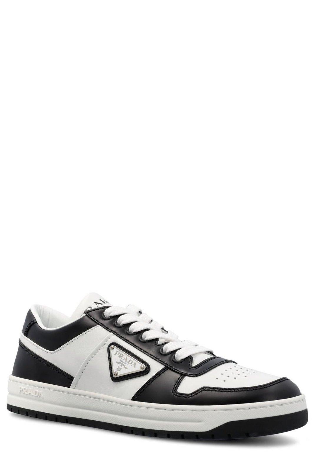 Shop Prada Downtown Perforated Sneakers In White