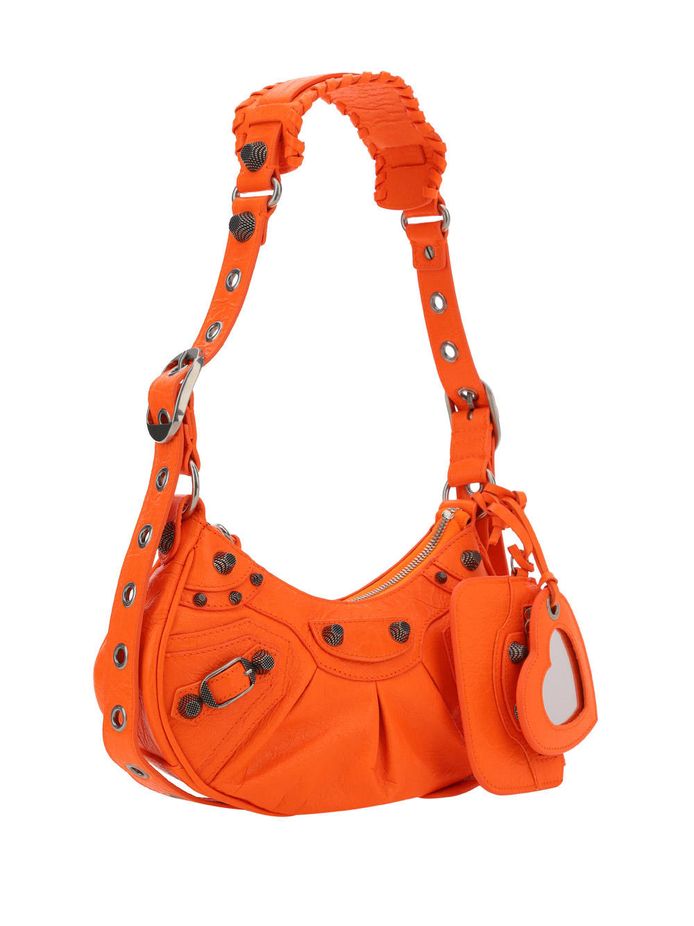 Balenciaga Green Leather Shoulder Handbag With Magnetic Closure And Metal Details In Orange