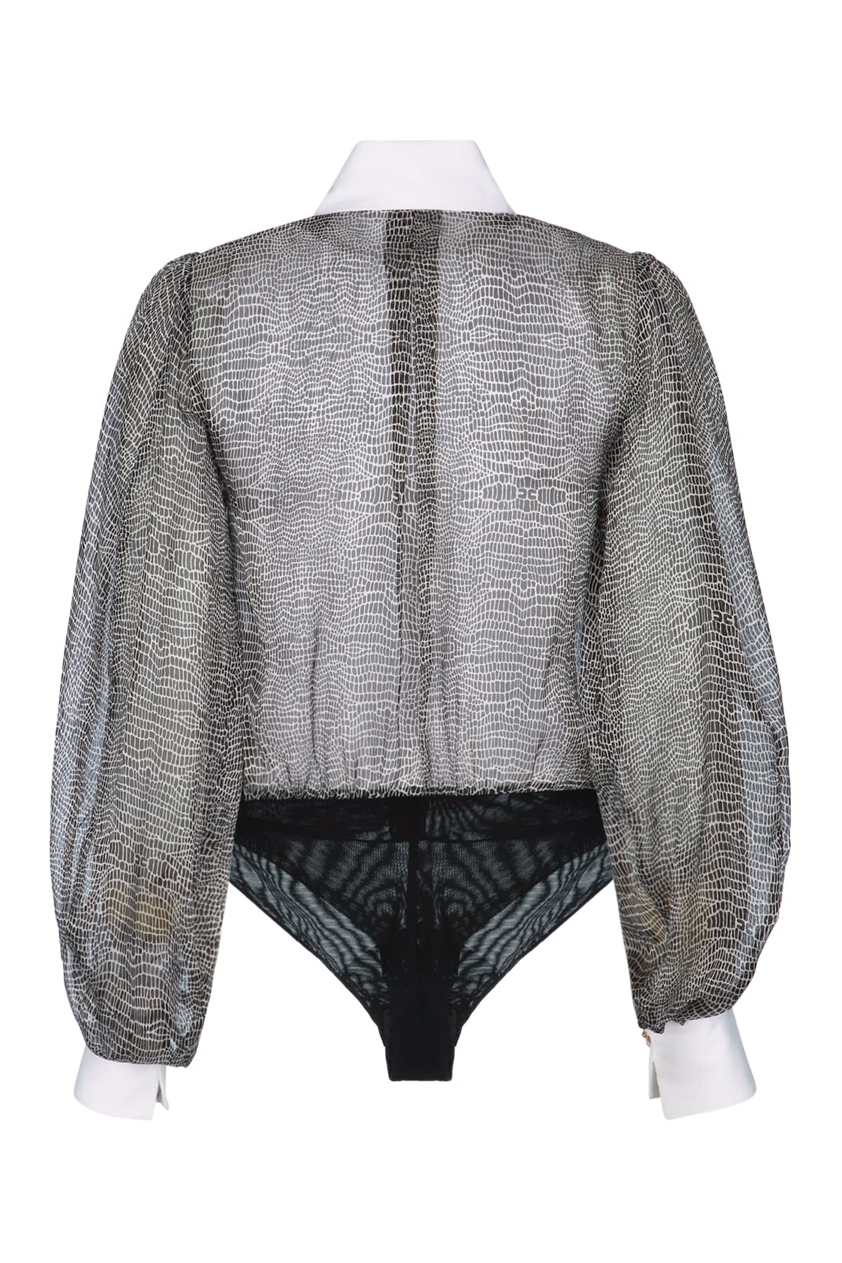 Elisabetta Franchi Silk Shirt Bodysuit In Black