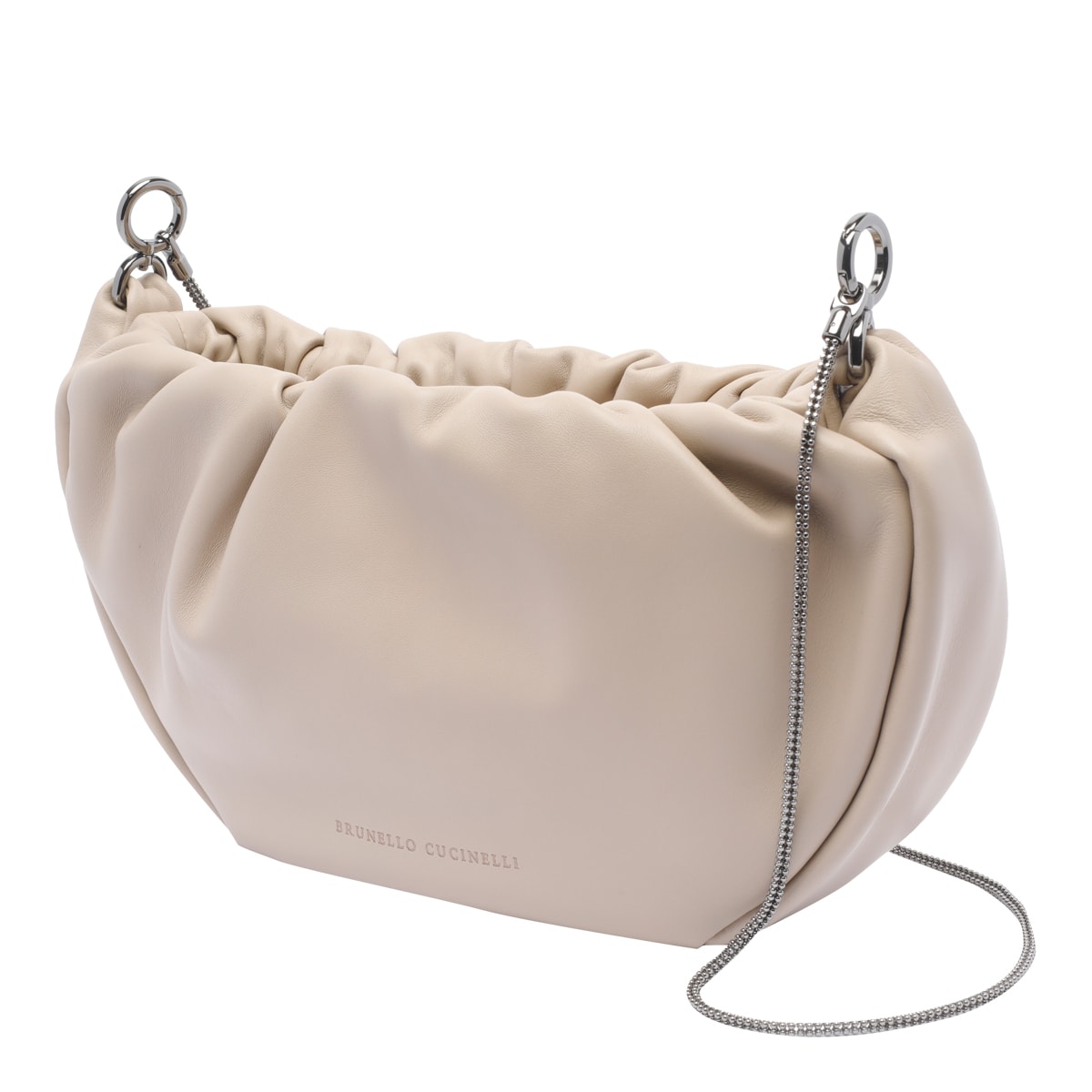 BRUNELLO CUCINELLI BRIOCHE HOBO SOFT BAG WITH PRECIOUS CHAIN