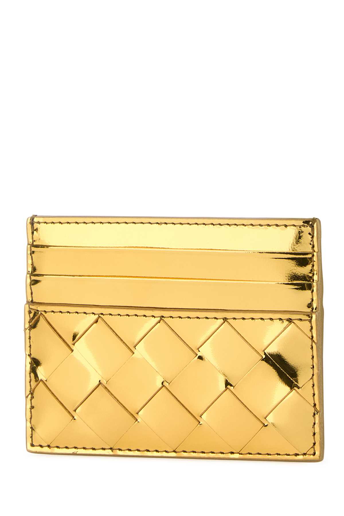 Shop Bottega Veneta Gold Leather Card Holder