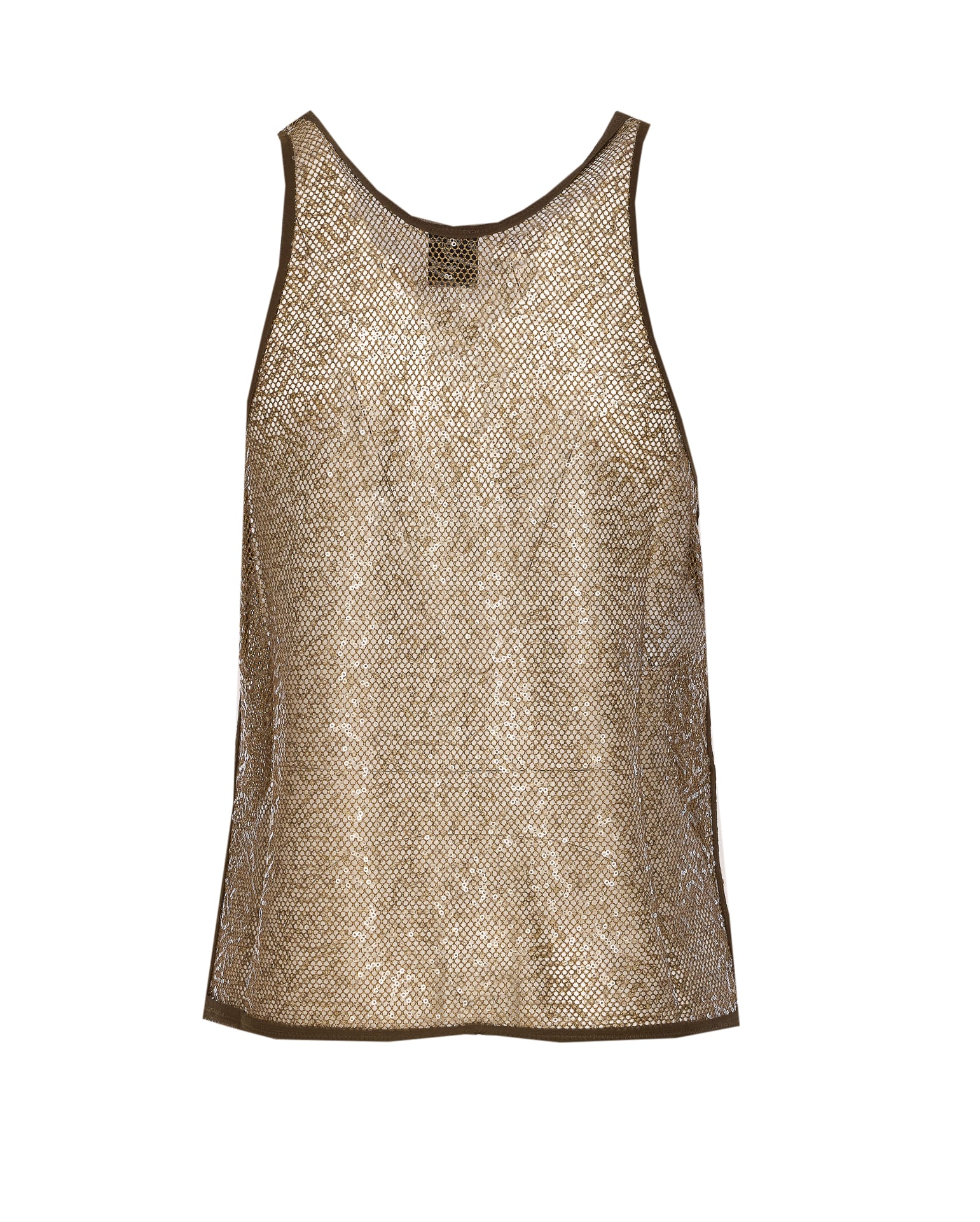 Pinko Crewneck Sleeveless Sequin Embellished Top In Oliva Militare