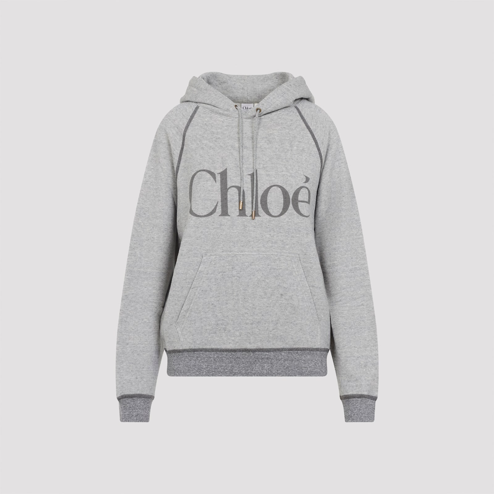 Chloé Cotton Blend Sweatshirt With Drawstring Hood And Logo In Gray