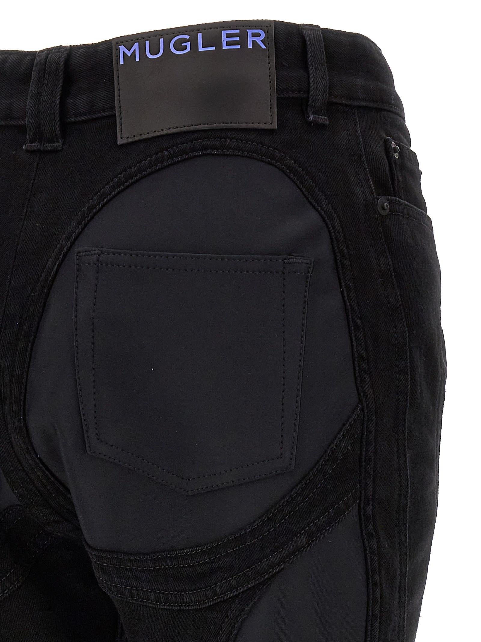 Shop Mugler Zipped Bi-material Jeans In Black