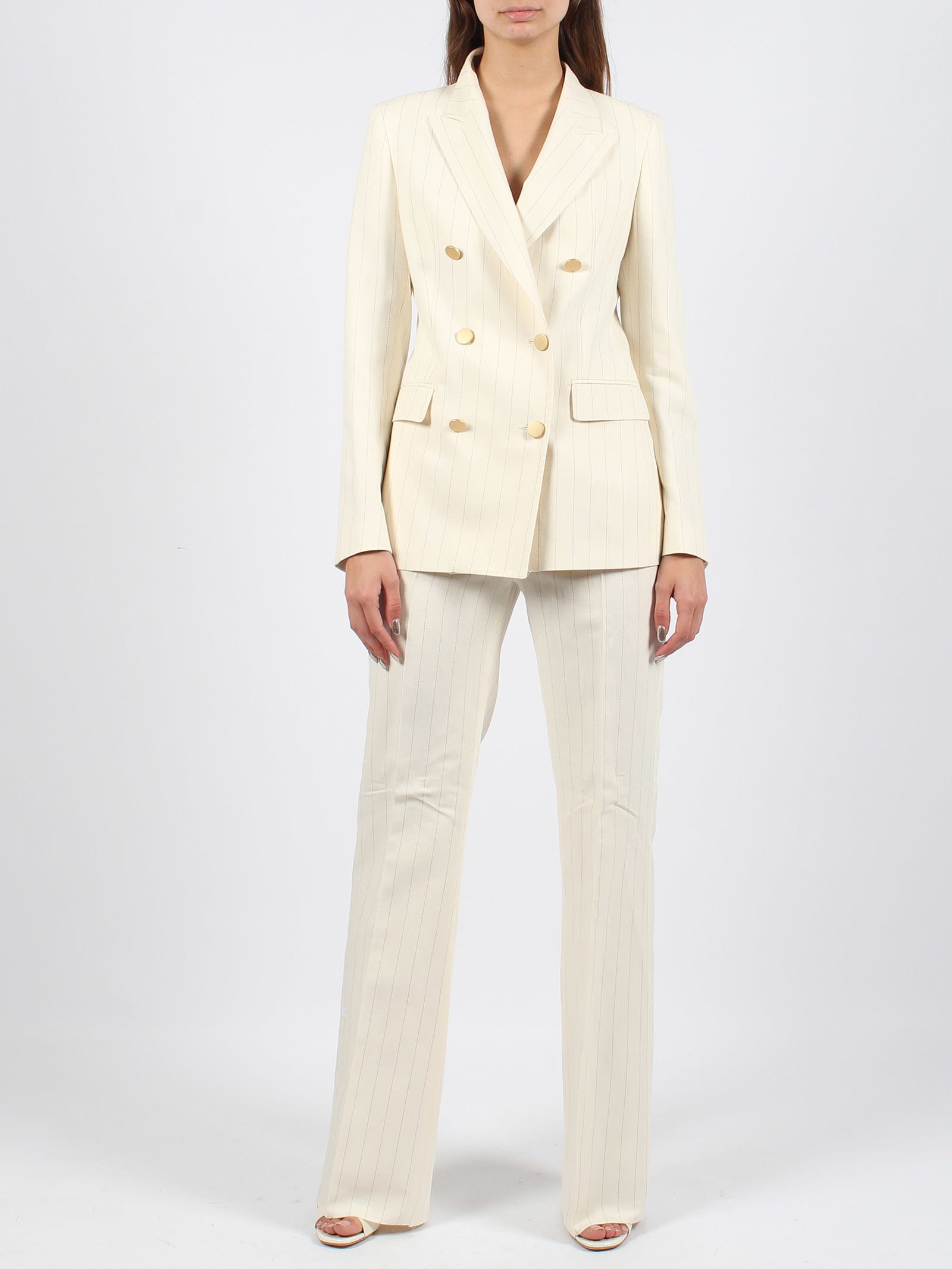 Shop Tagliatore Striped Double-breasted Suit In White