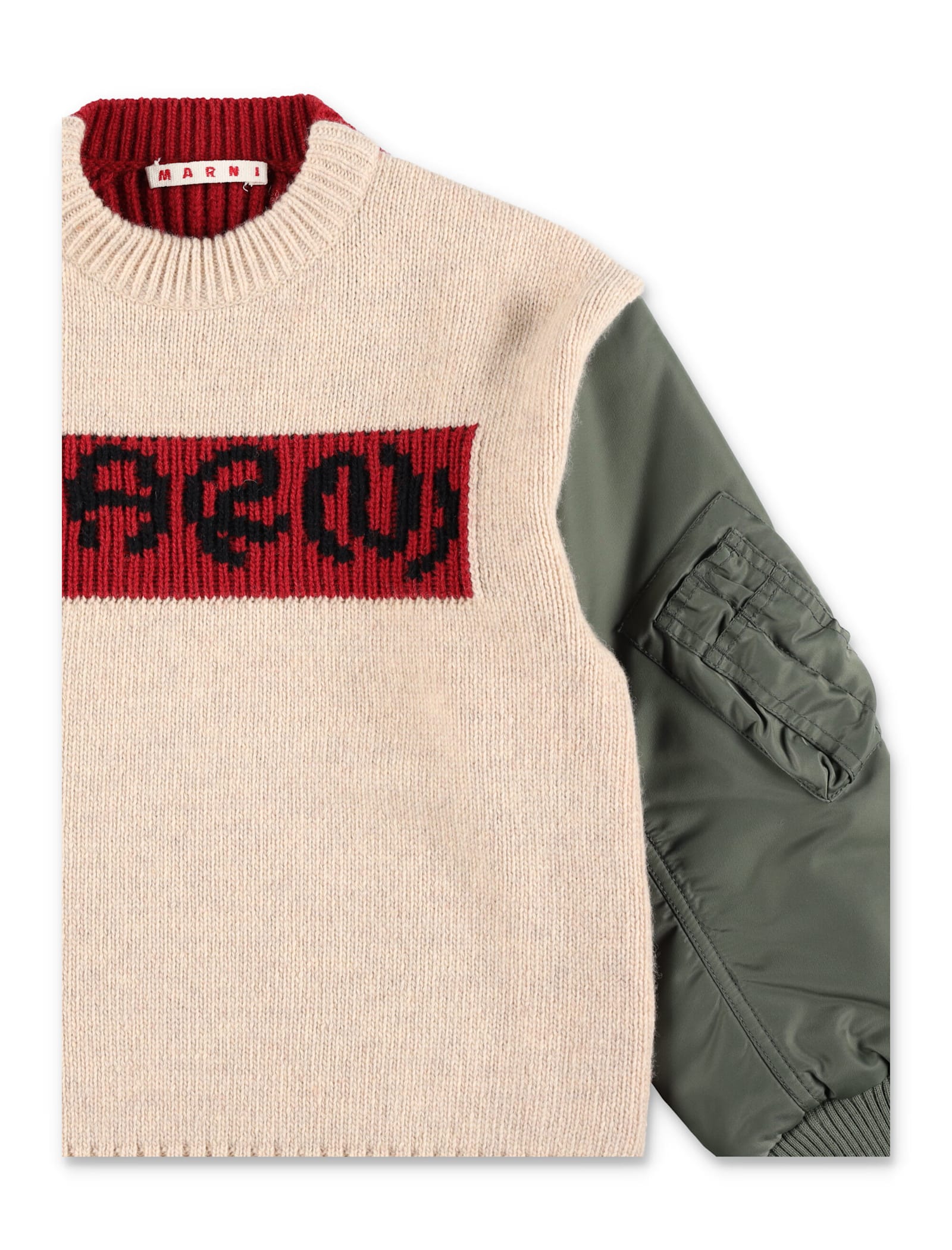 Marni Hybrid Knit And Bomber Sleeve Sweater In Multicolor