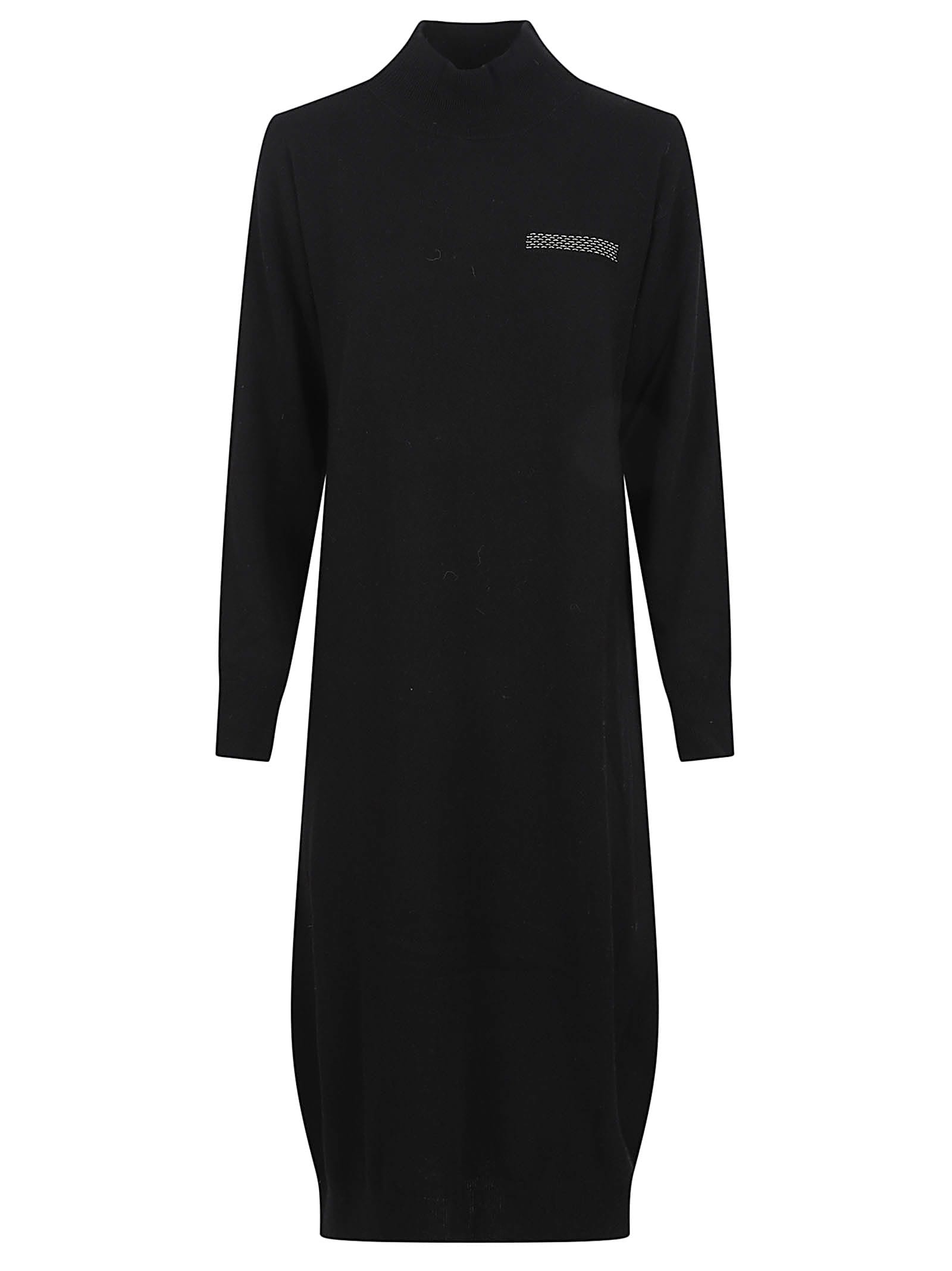 Peserico Knit Dress With Long Sleeves And Ribbed Cuffs In Black