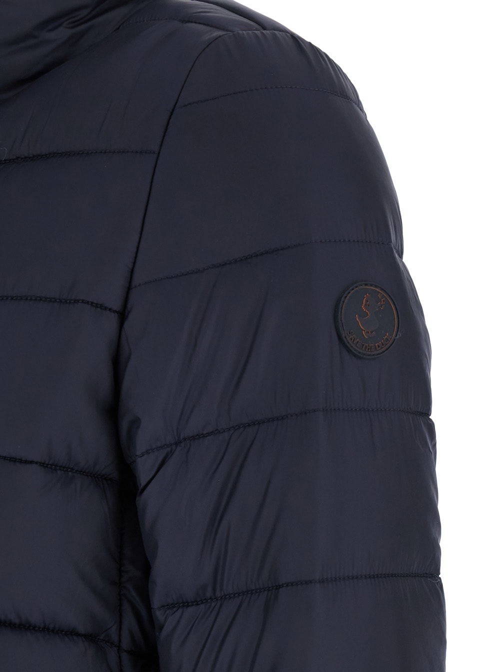 Save The Duck Lydia Blue Down Jacket With High Neck And Logo Patch On The Sleeve In Tech Fabric Woman In Black