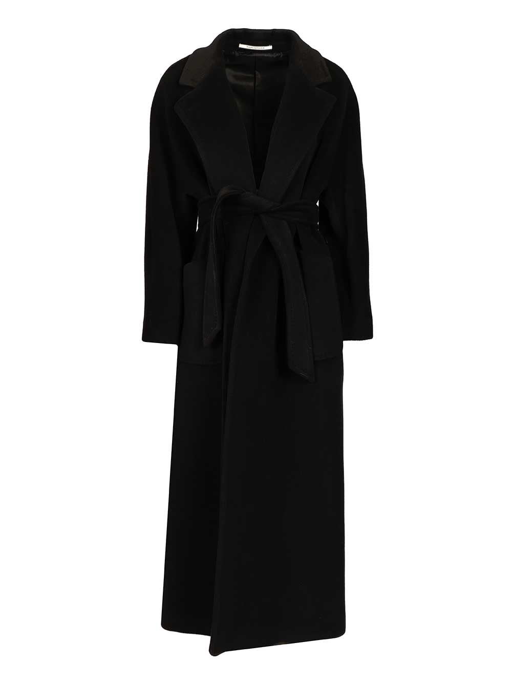 Tagliatore Long Wool Coat Belted Waist In Black