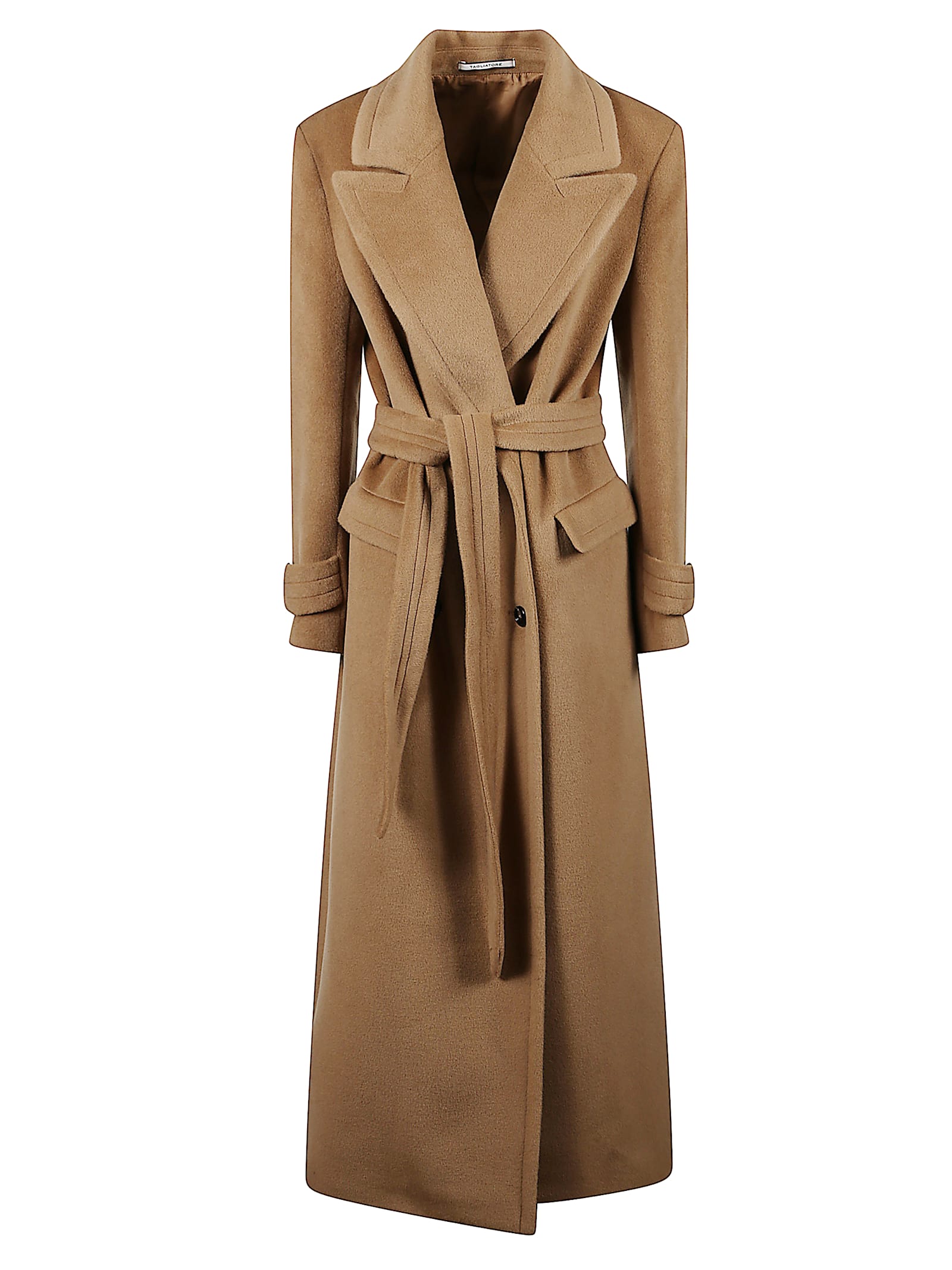 Tagliatore Long Coat With Belt In Brown