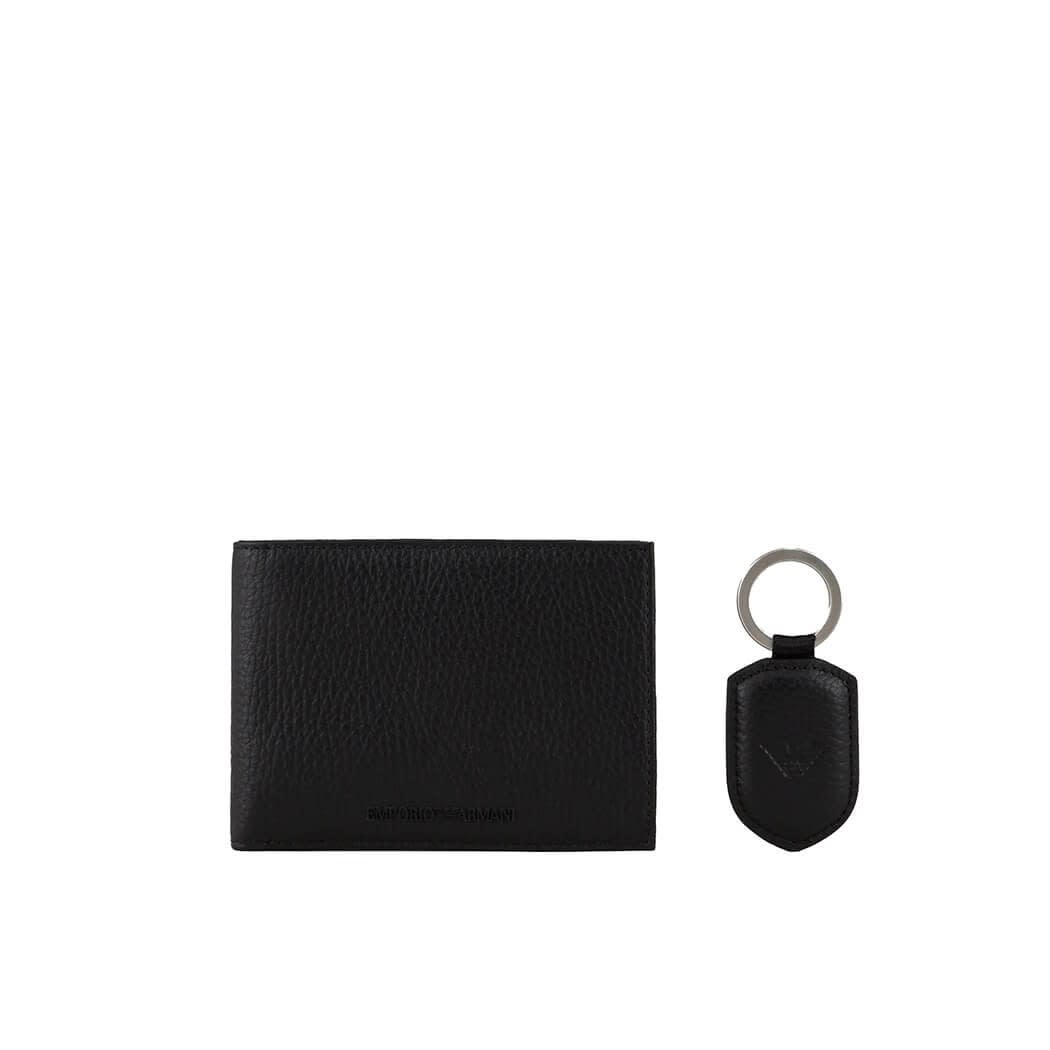 Emporio Armani Black Leather Wallet+keychain Set