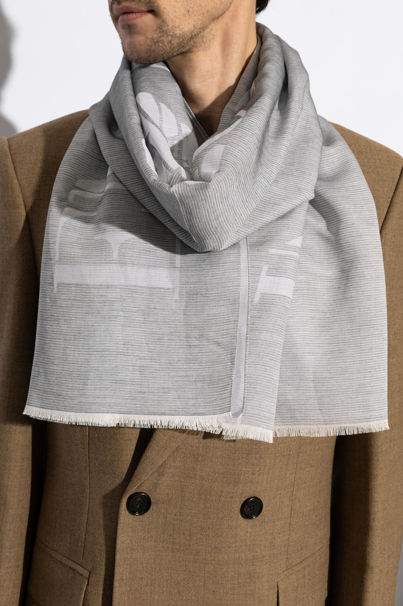 Emporio Armani Logo Cotton Blend Scarf In Grey