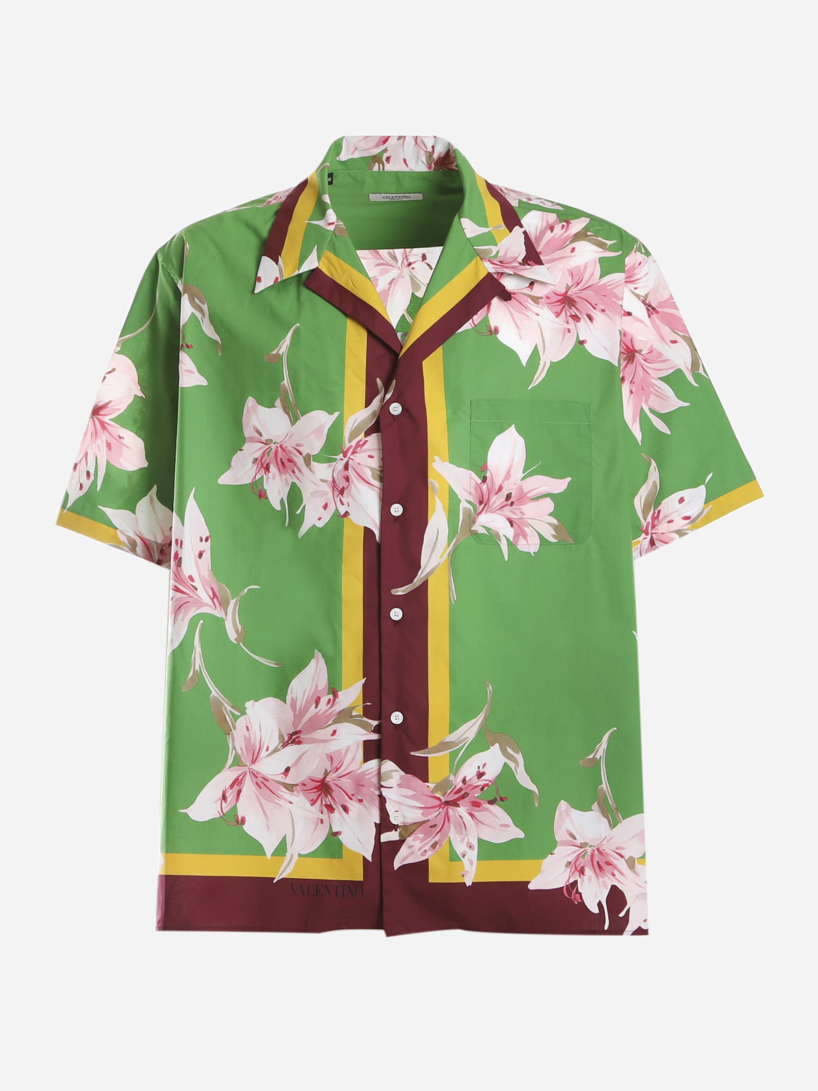 Valentino Cotton Bowling Shirt With Flying Flowers Print