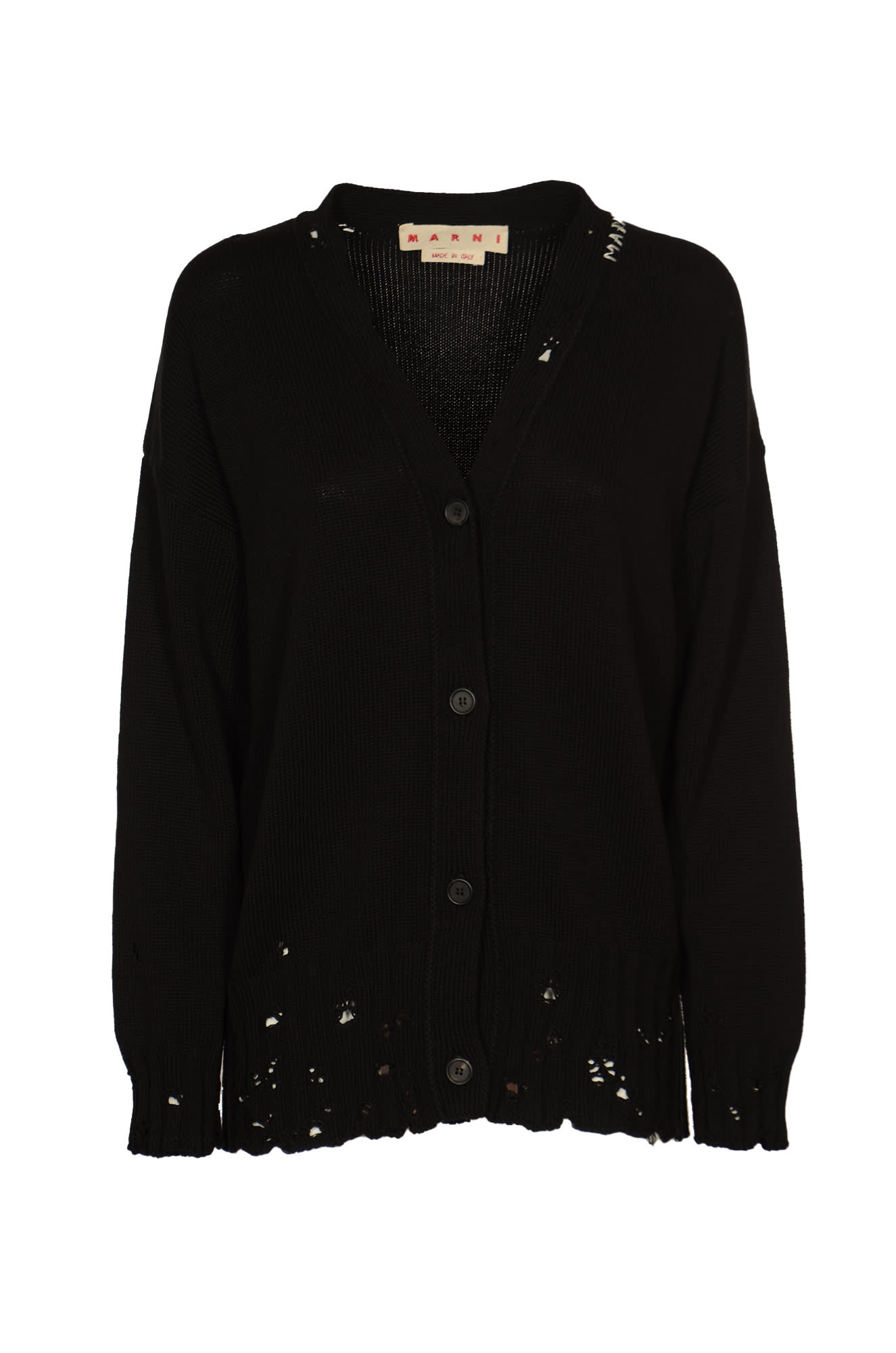 Shop Marni Ribbed Buttoned Cardigan In Black