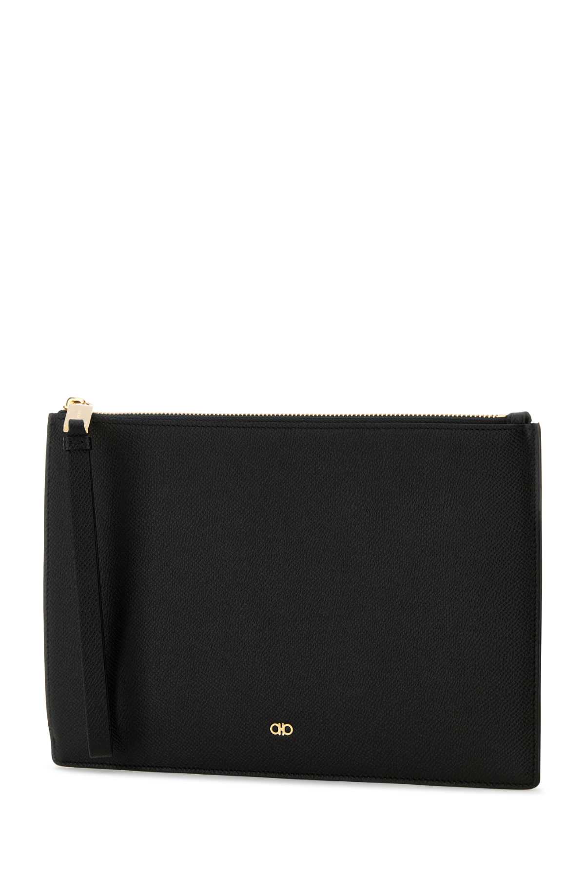 Shop Ferragamo Black Leather Pouch In Nero