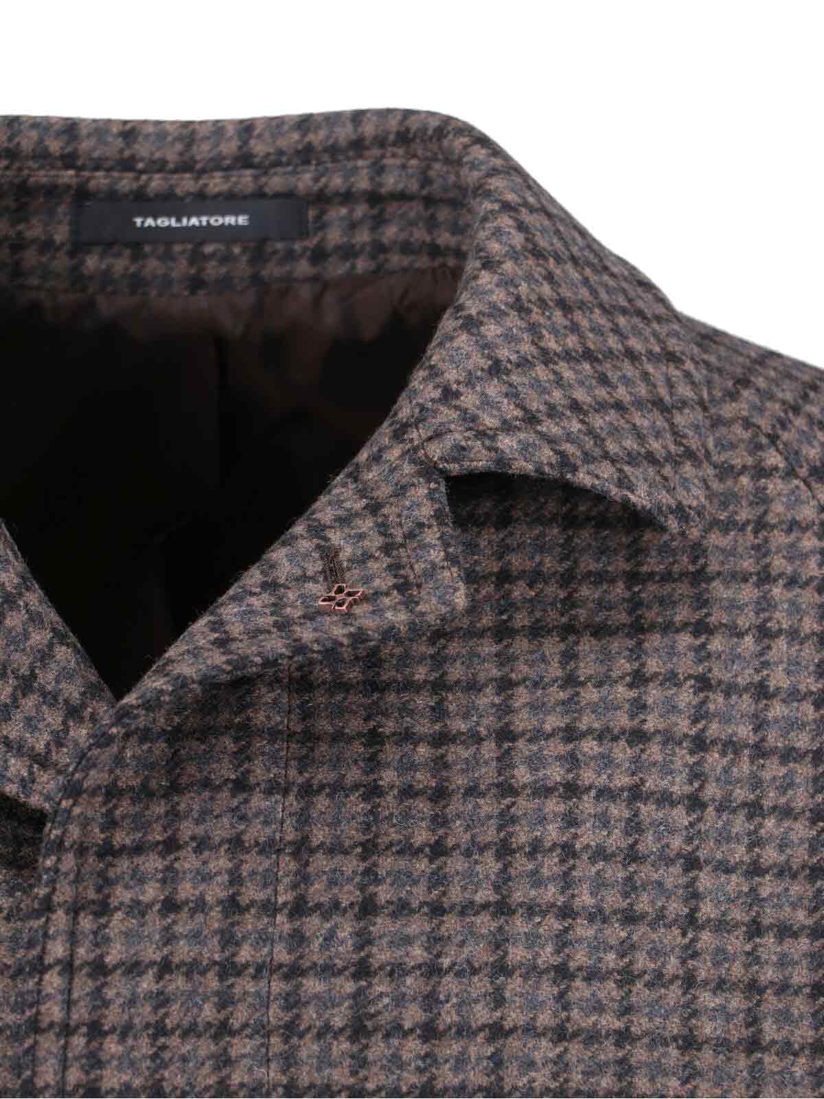 Tagliatore Houndstooth Pattern Jacket With Structured Collar And Flap Pockets In Gray