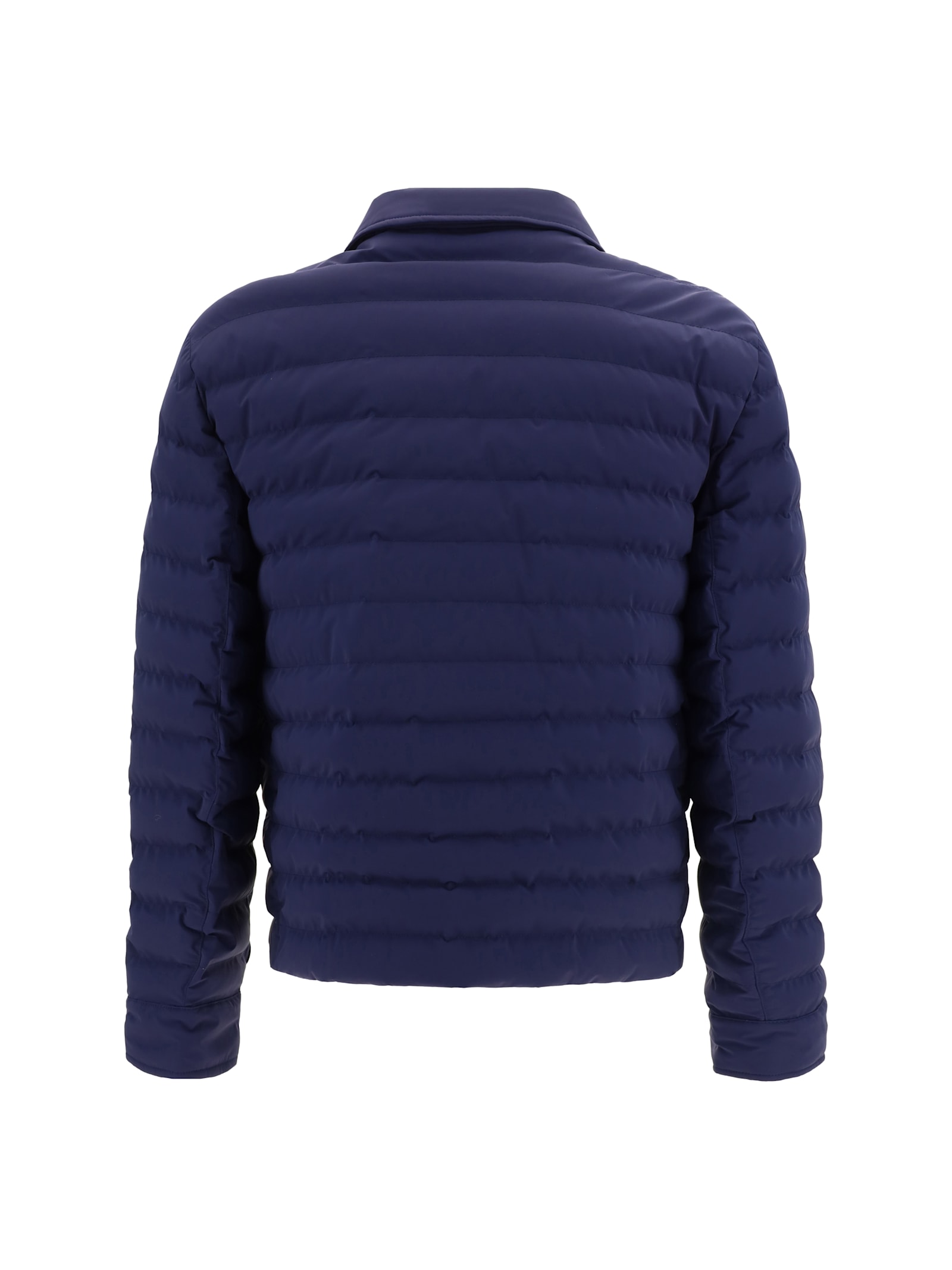 Shop Brunello Cucinelli Down Jacket In Blu Indigo+semi Di Lino