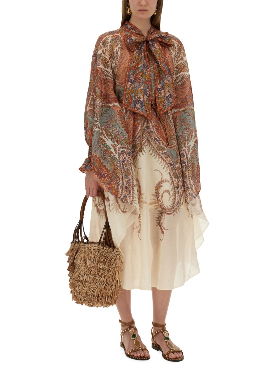 Zimmermann Layered Multicolour Dress With Paisley Patterns In White