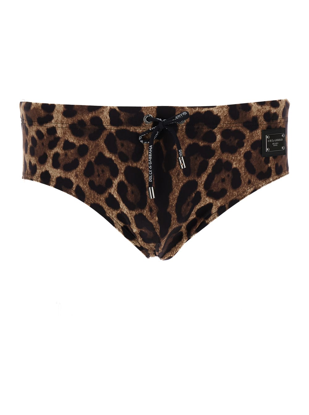 Brown All-over Leopard Print Swimsuit Briefs In Technical Fabric Man