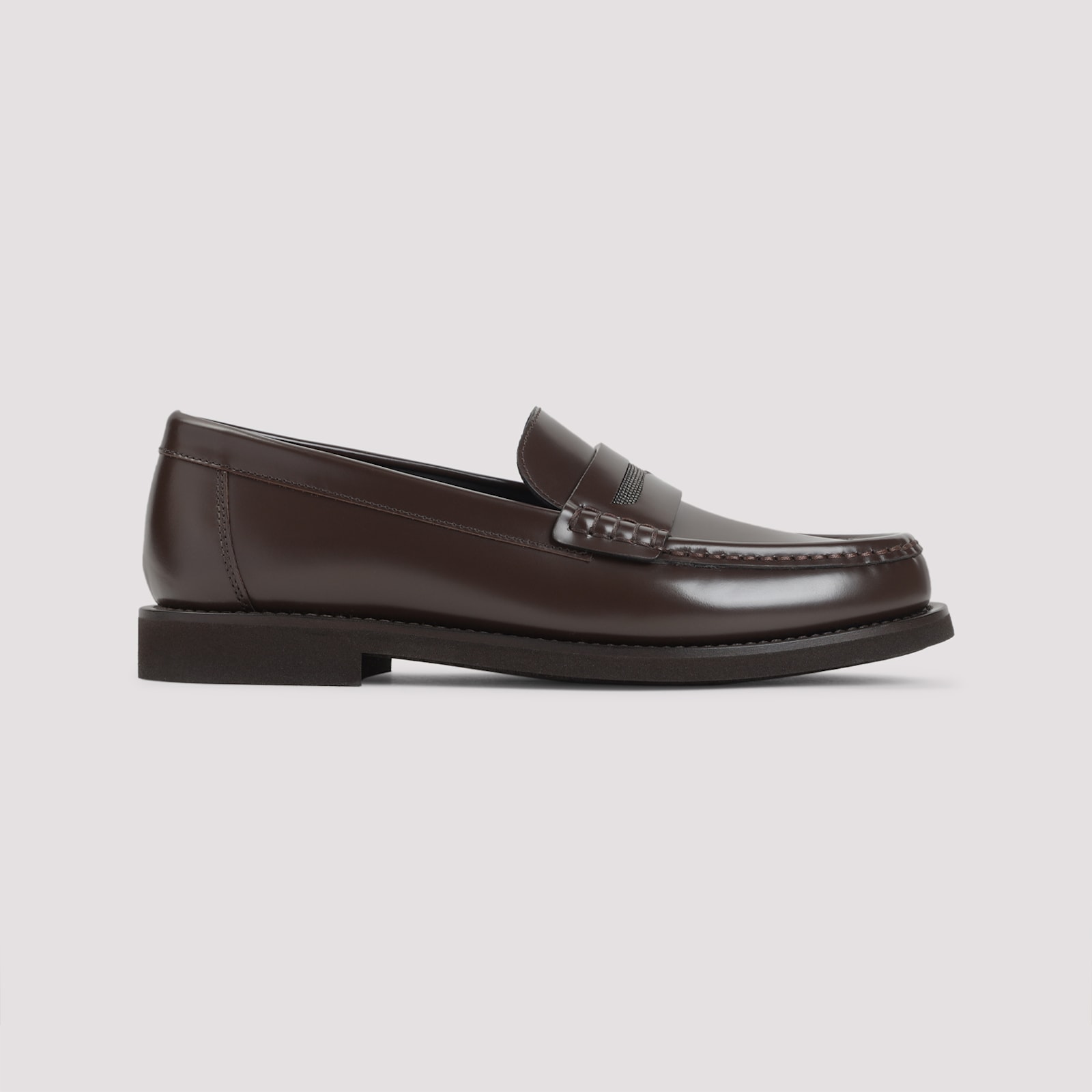 Brunello Cucinelli Leather Penny Slot Loafers In Brown