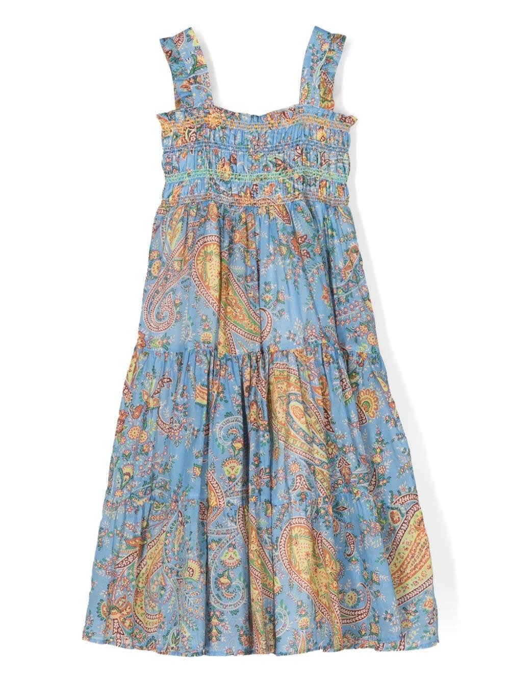 Shop Etro Light Blue Sleeveless Dress With Paisley Motif