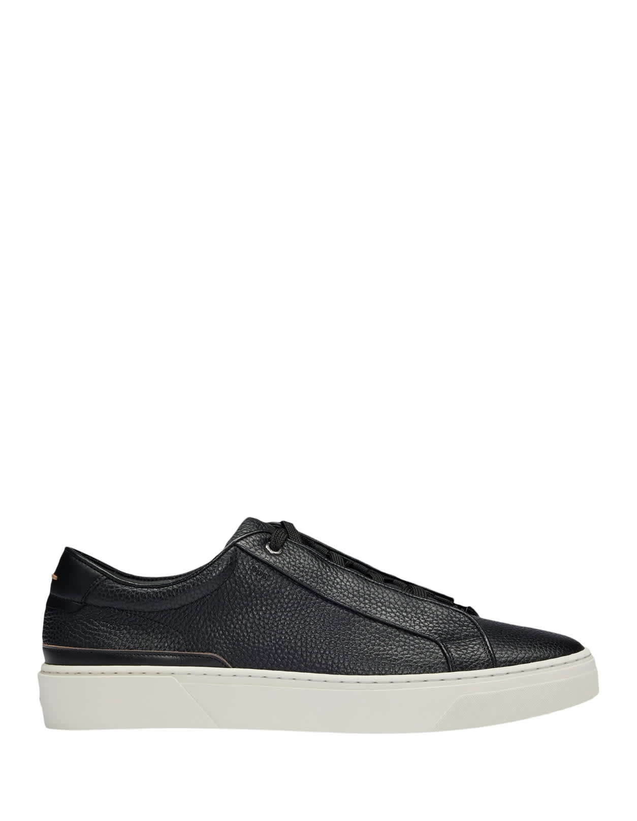 Hugo Boss Black Hammered Leather Sneakers With Contrasting Details In Nero