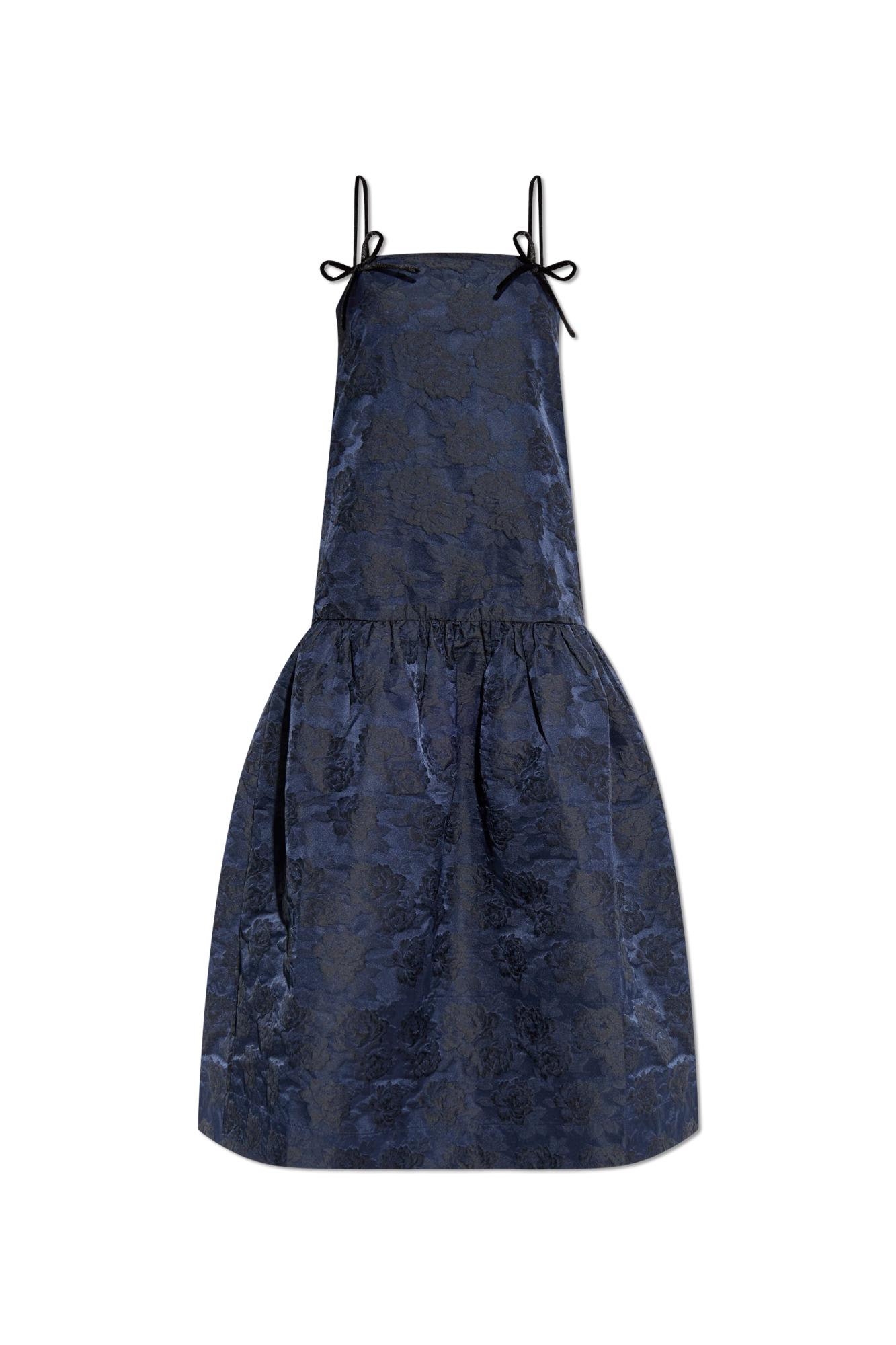 Shop Ganni Dress With Floral Pattern In Blue