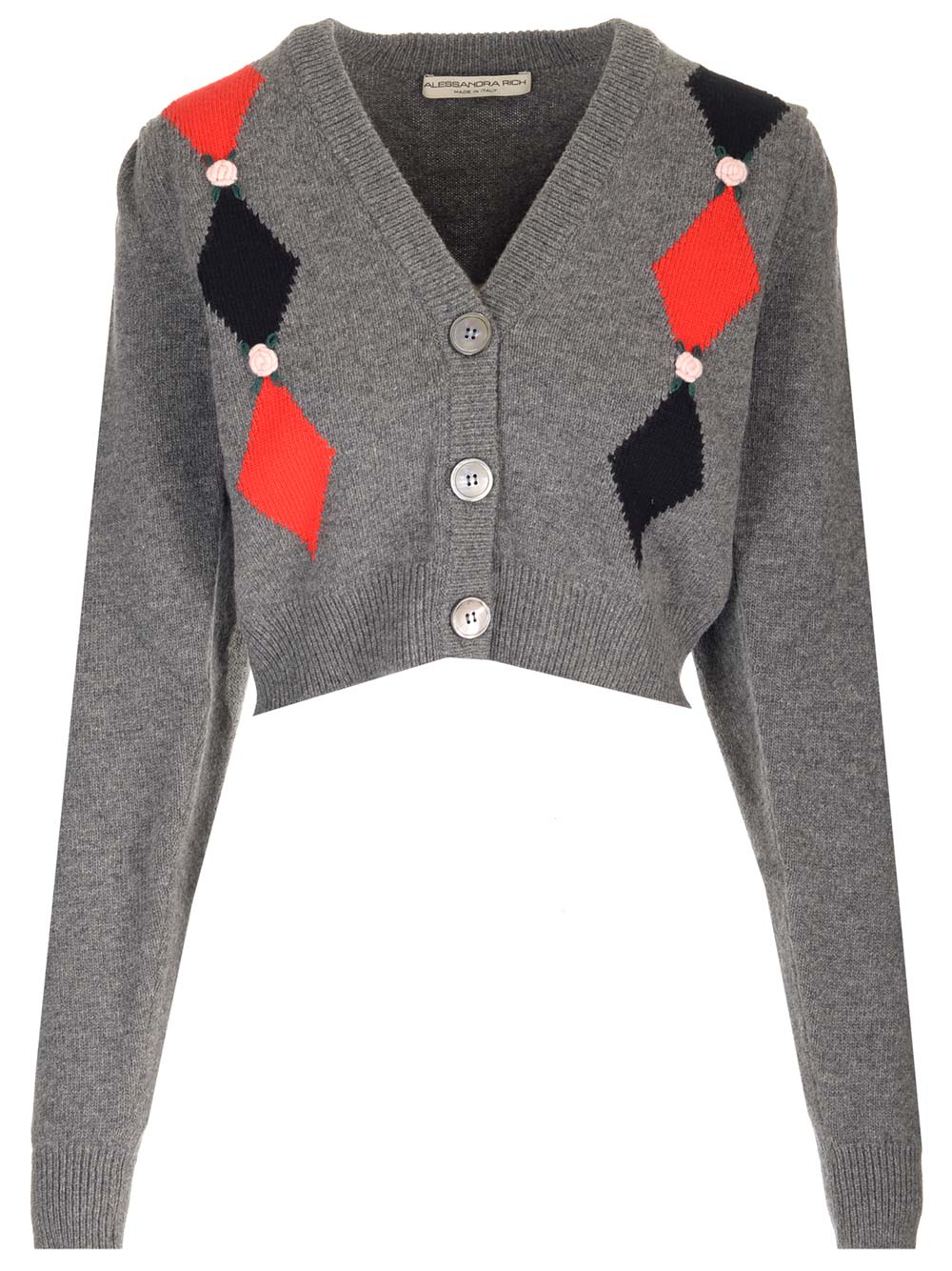 Alessandra Rich Cropped Cardigan In Gray