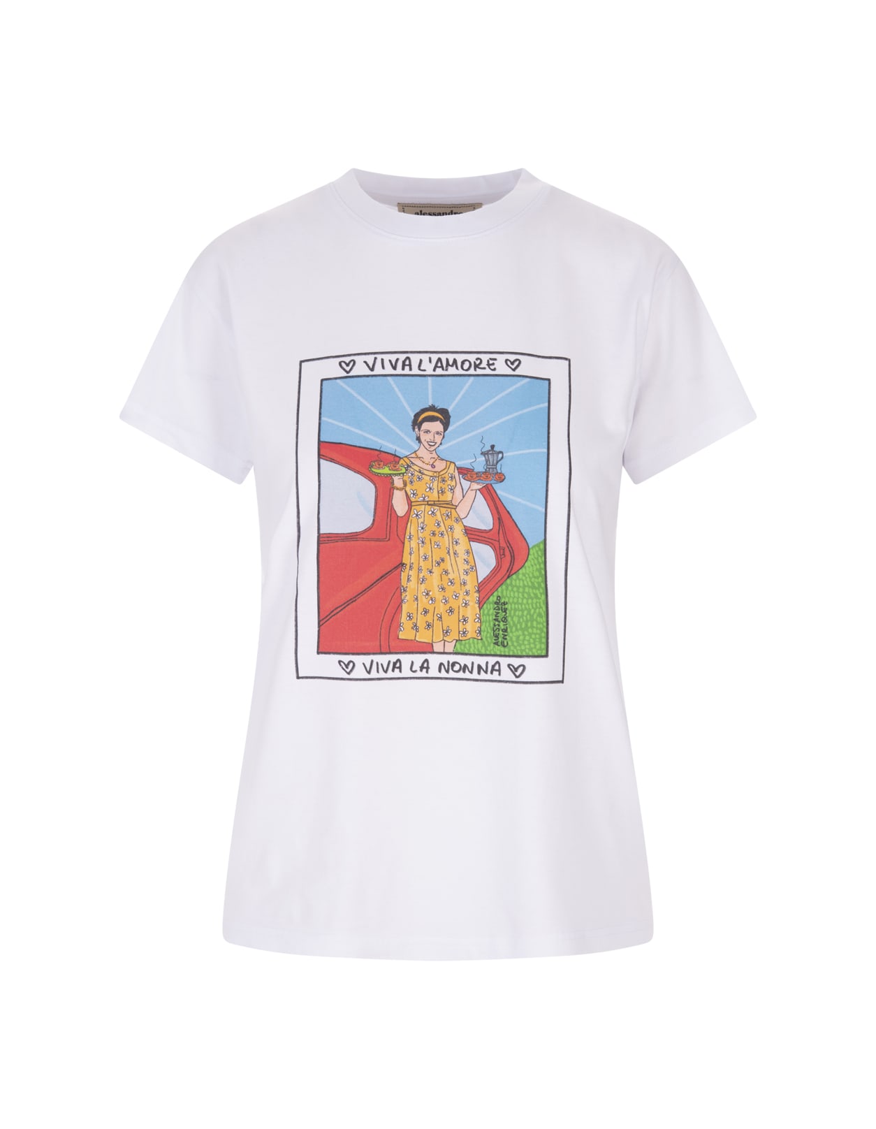 Alessandro Enriquez White T-shirt With Viva La Nonna Print