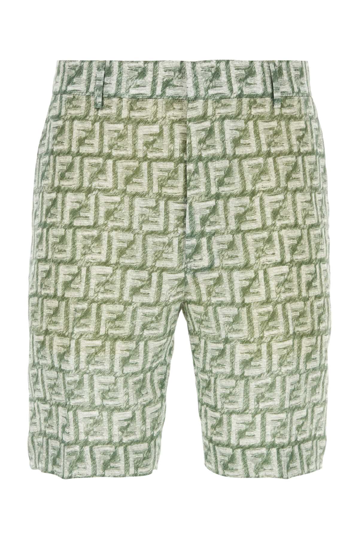 Shop Fendi Printed Linen Bermuda Shorts In Verde