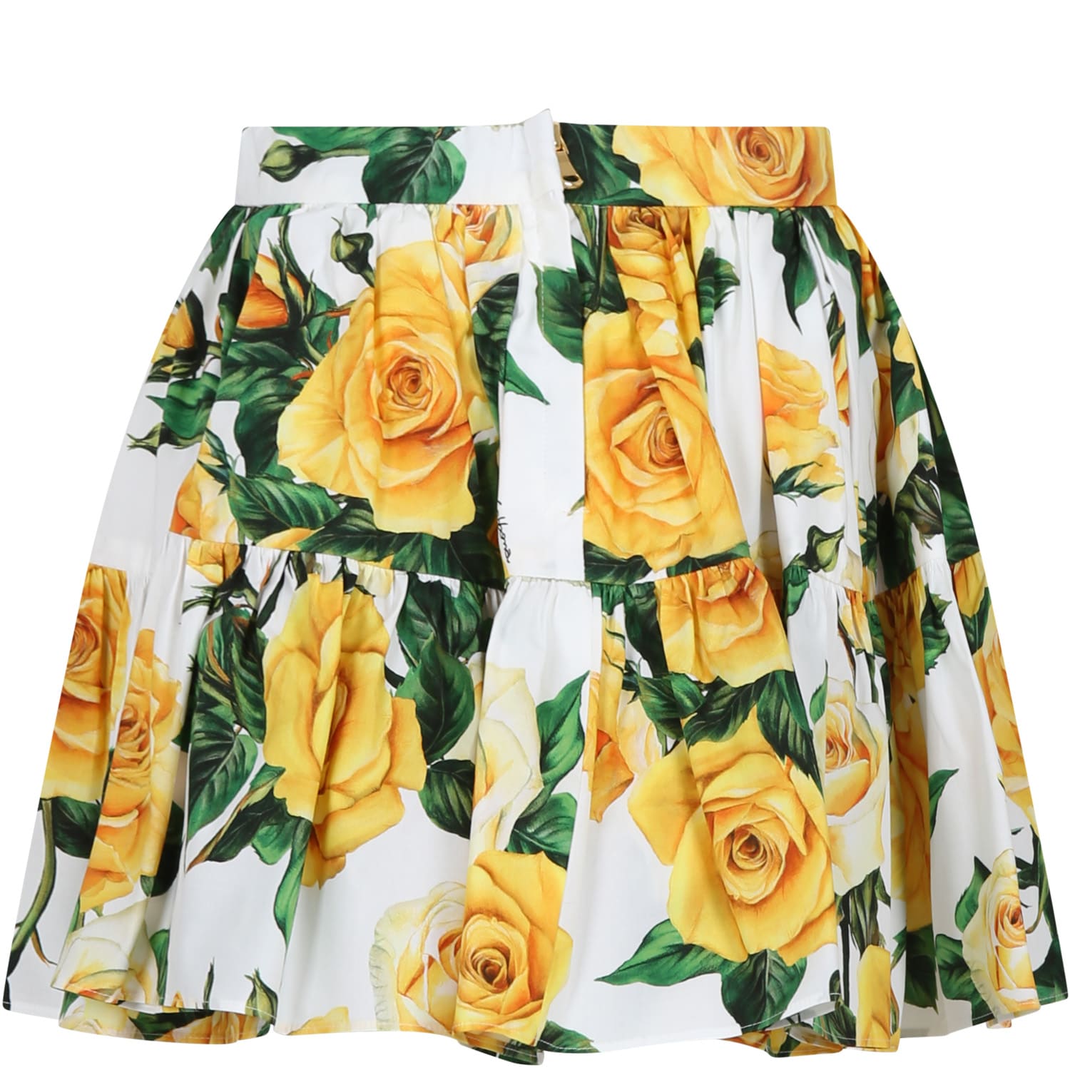 Shop Dolce & Gabbana White Elegant Skirt For Girl With Flowering Pattern In Multicolour