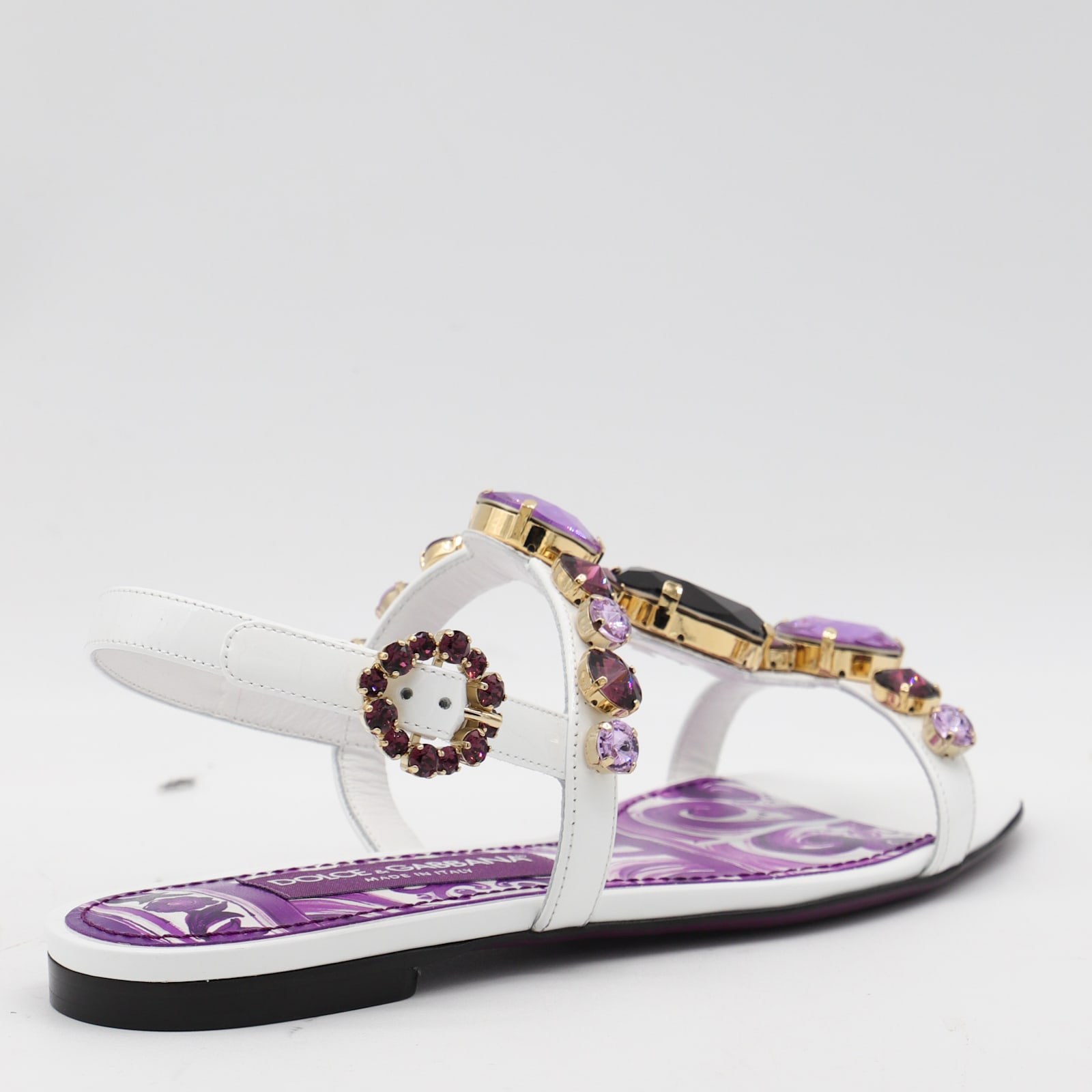 Dolce & Gabbana White And Violet Leather Sandals In Purple