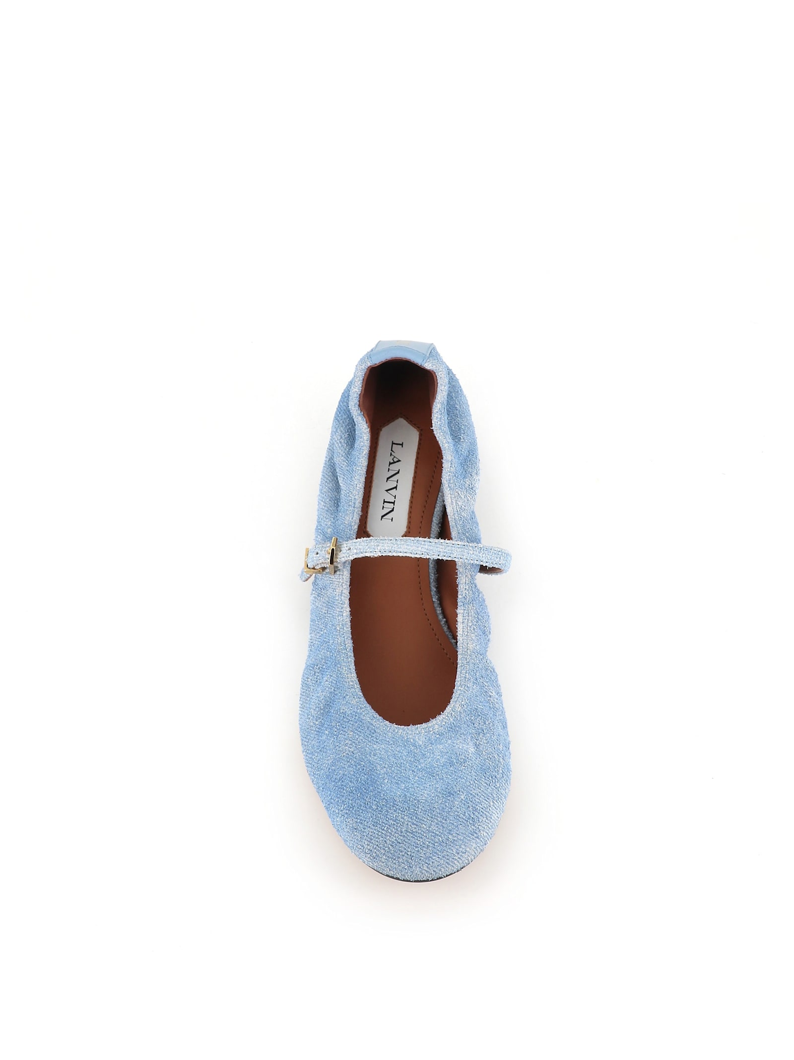 Lanvin Heeled Mary Janes In Leather With A Faded Denim Effect In Jeans