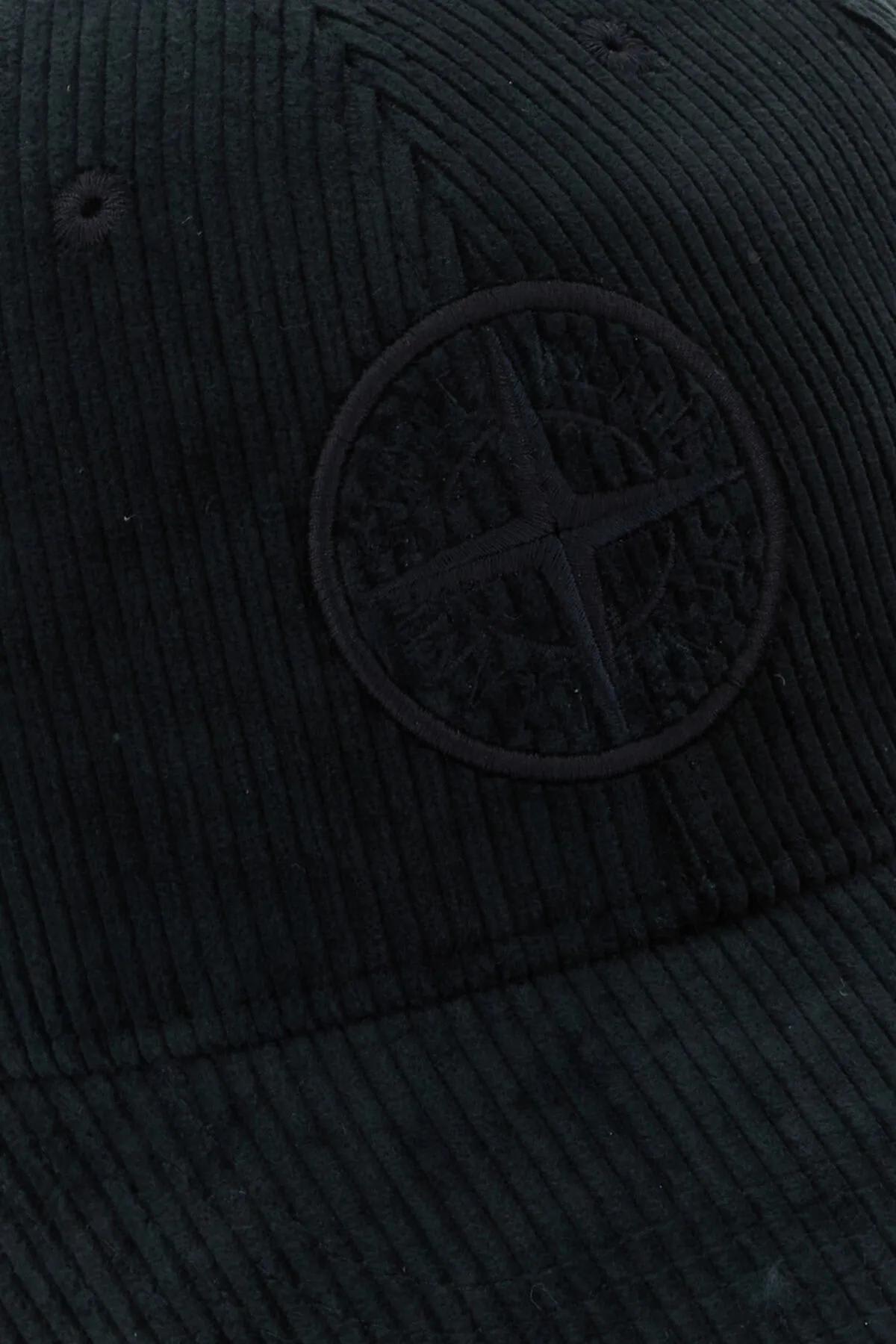 Shop Stone Island Black Corduroy Baseball Cap In Bleu