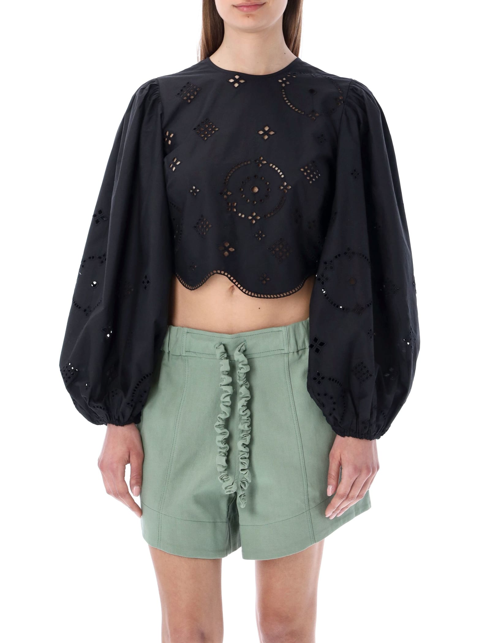 GANNI BRODERIE ANGLAISE CROPPED BLOUSE